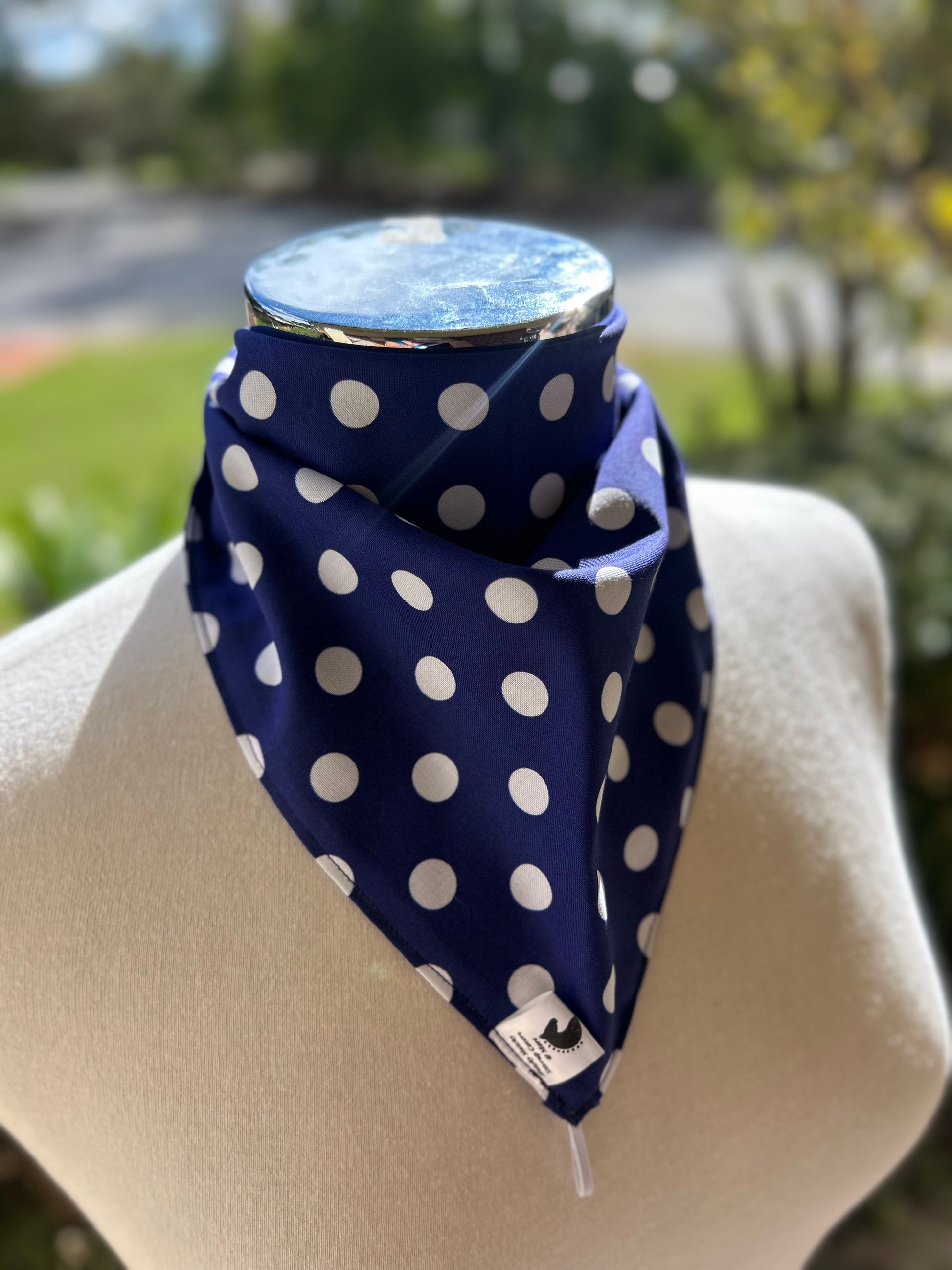 Cotton Neck Scarf - Large Navy Polkadot