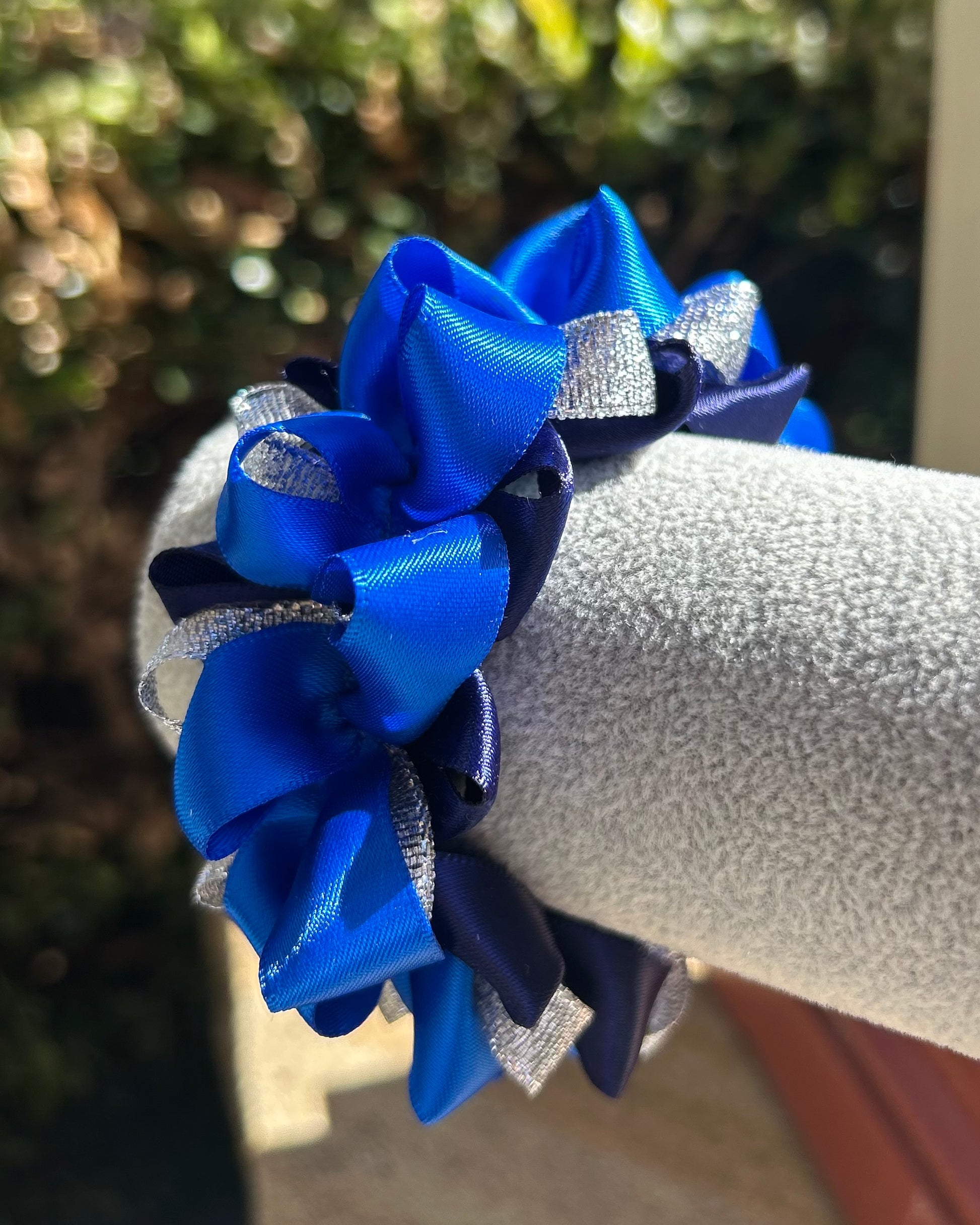 Ribbon Scrunchie - Navy, Silver & Blue