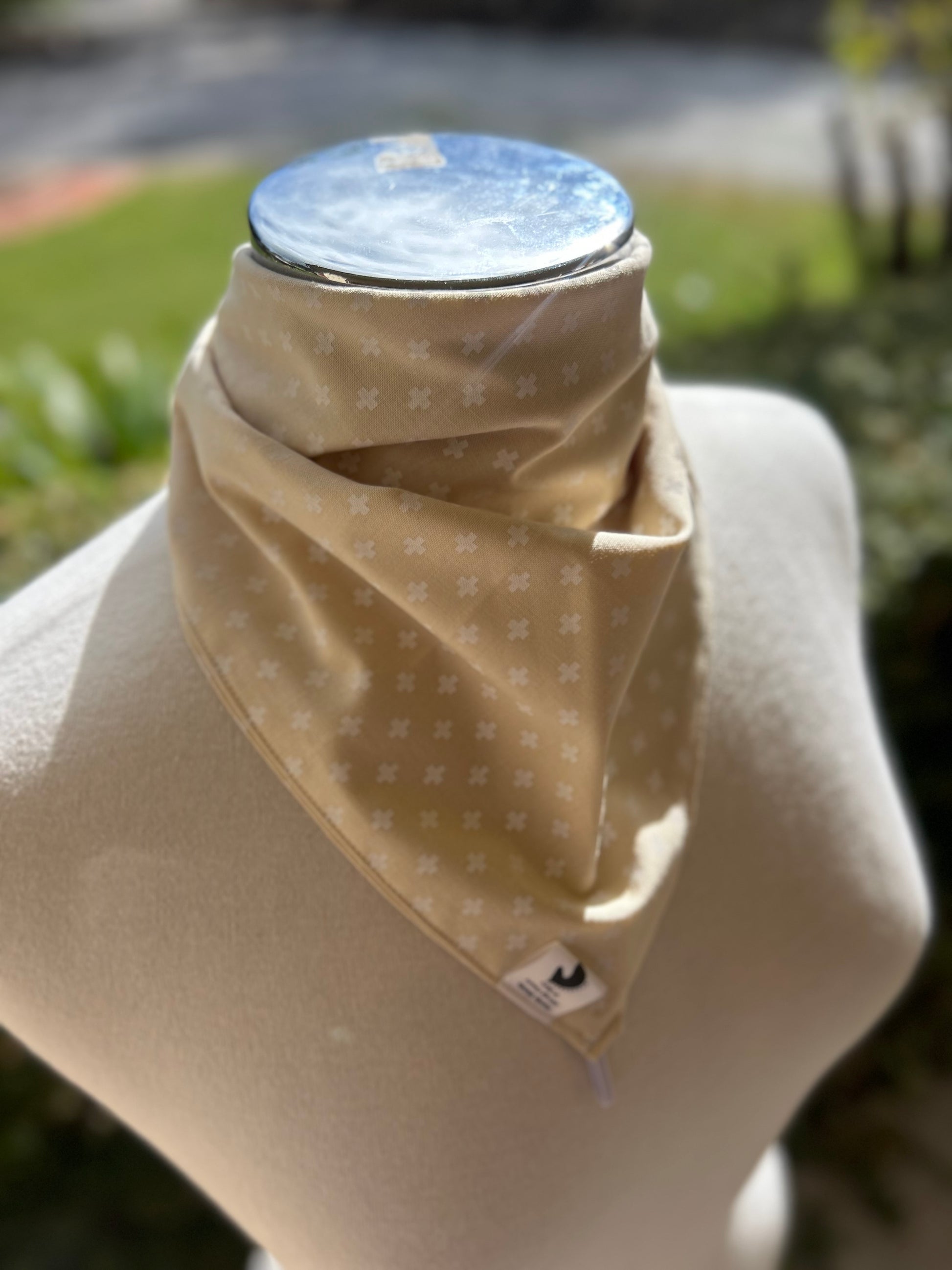 Cotton Neck Scarf - Cream with White Crosses