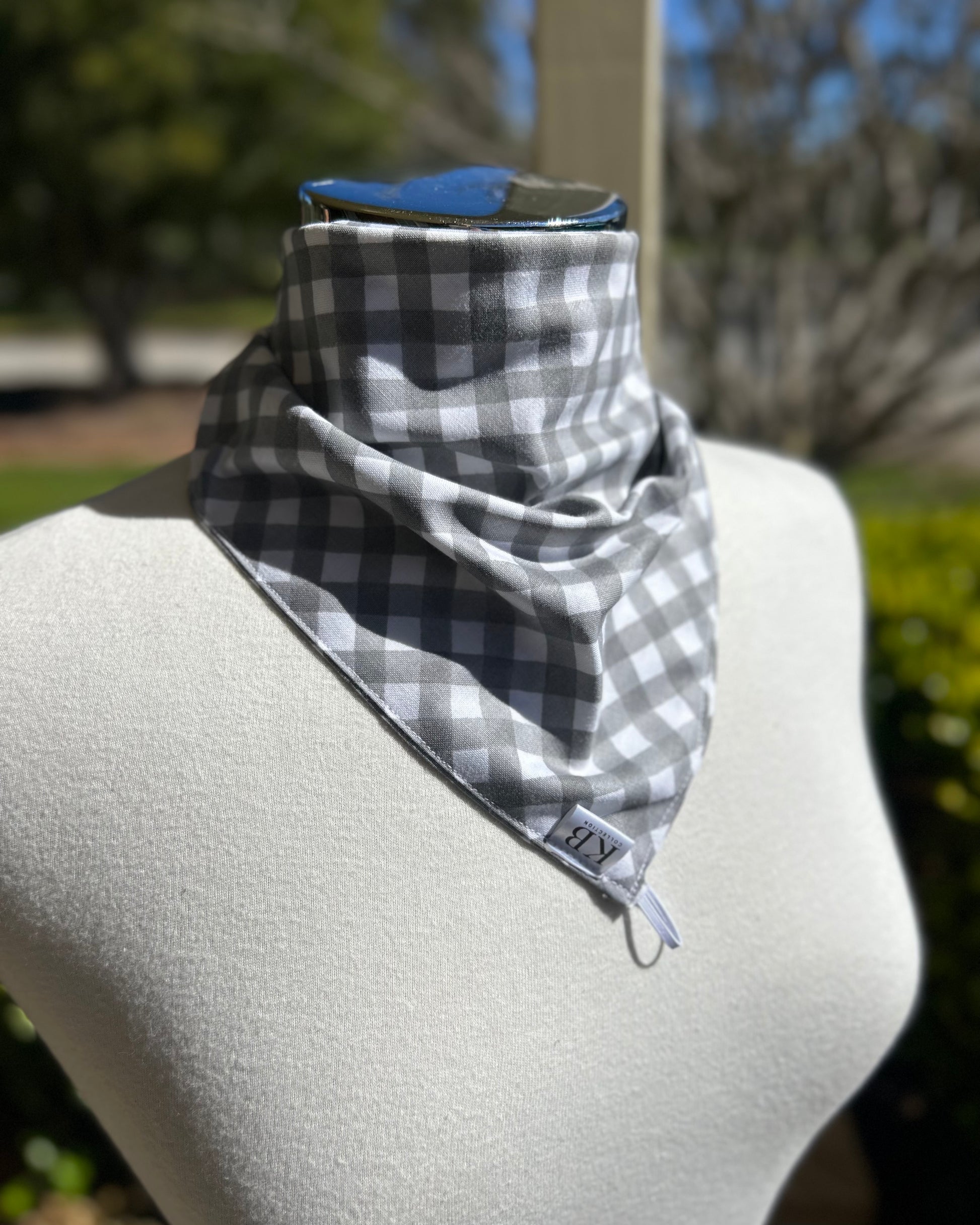 Cotton Neck Scarf - Grey Gingham
