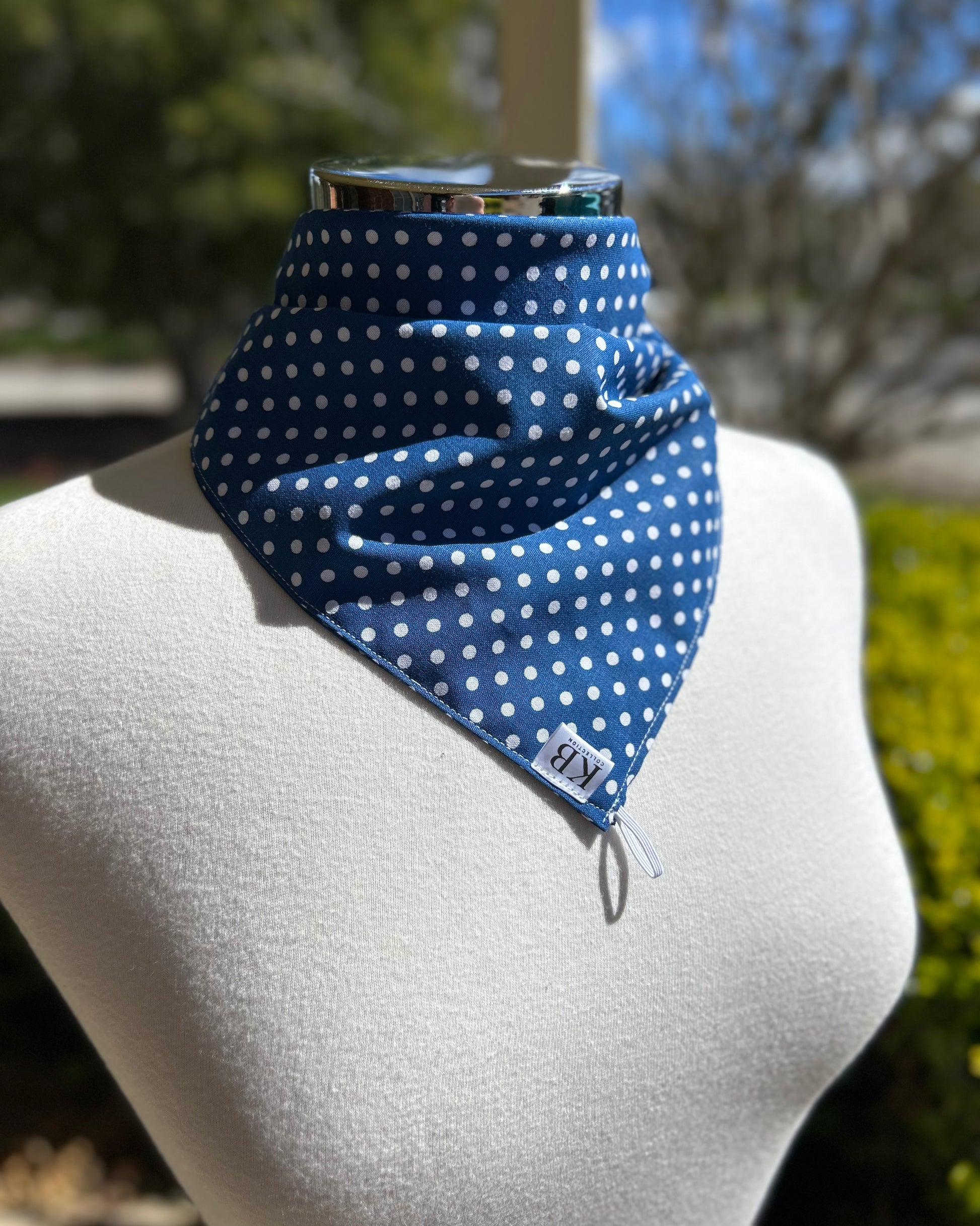 Cotton Neck Scarf - Navy with White Spots
