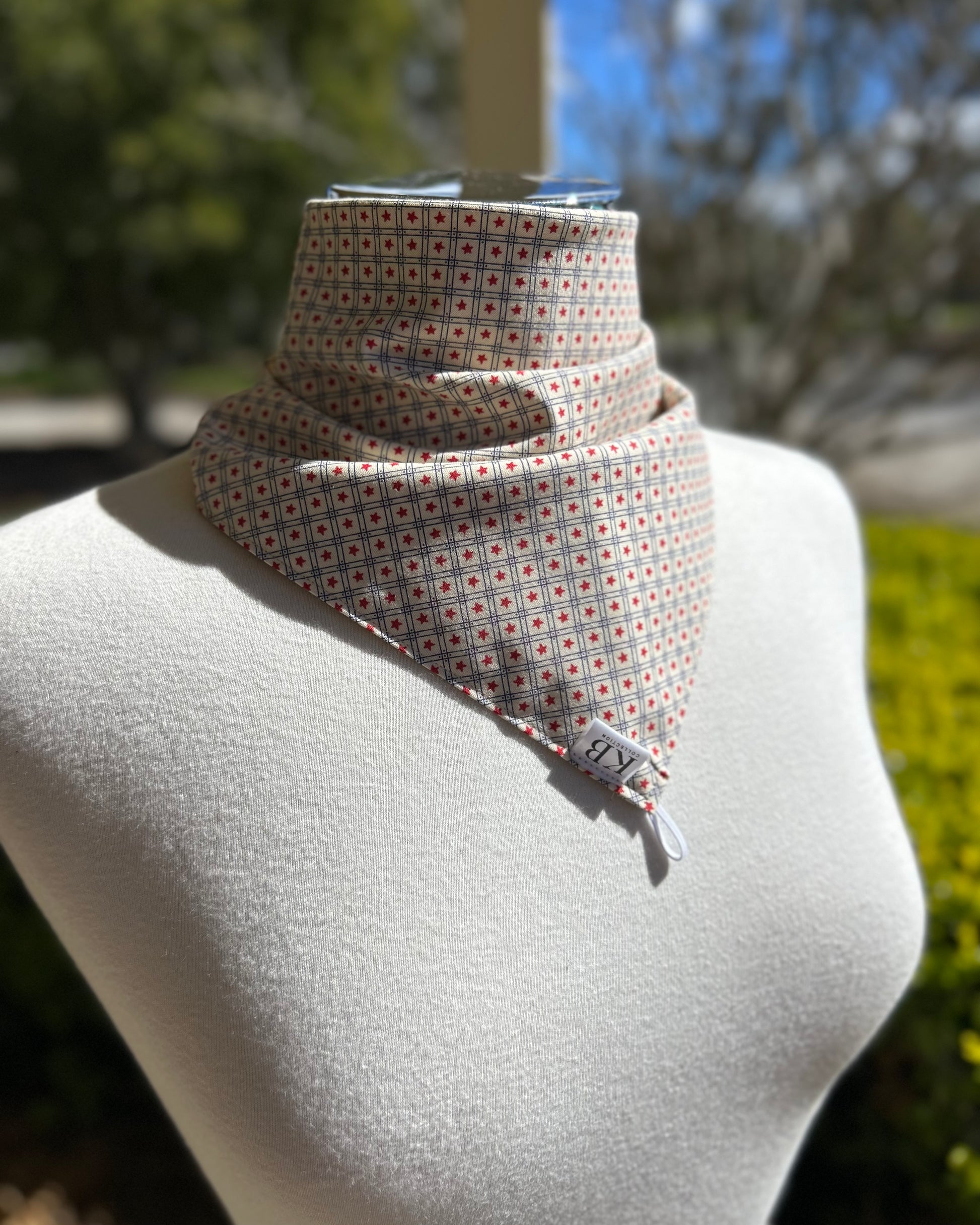 Cotton Neck Scarf - Cream with Red Stars