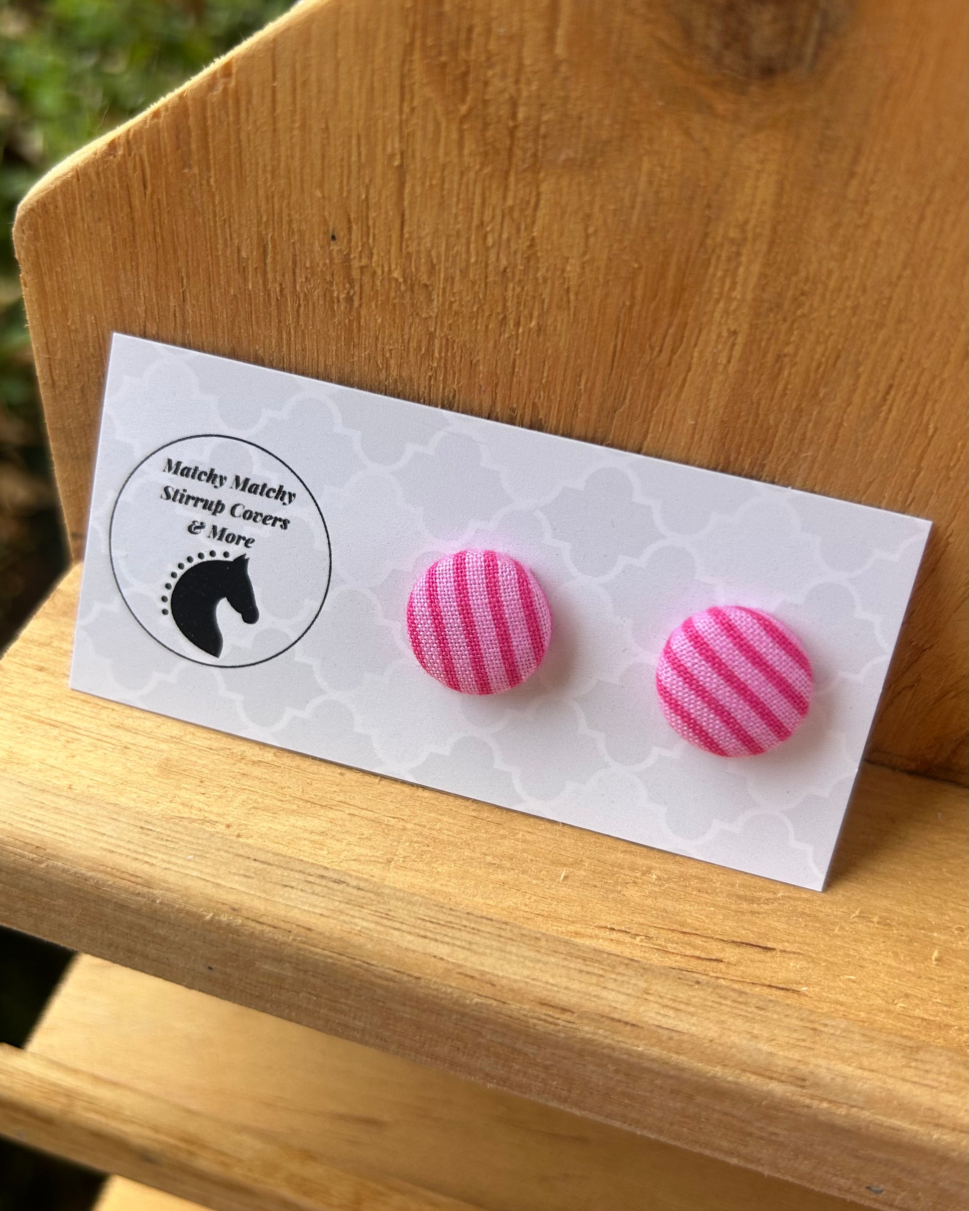 Fabric Button Earrings - Pink Stripe