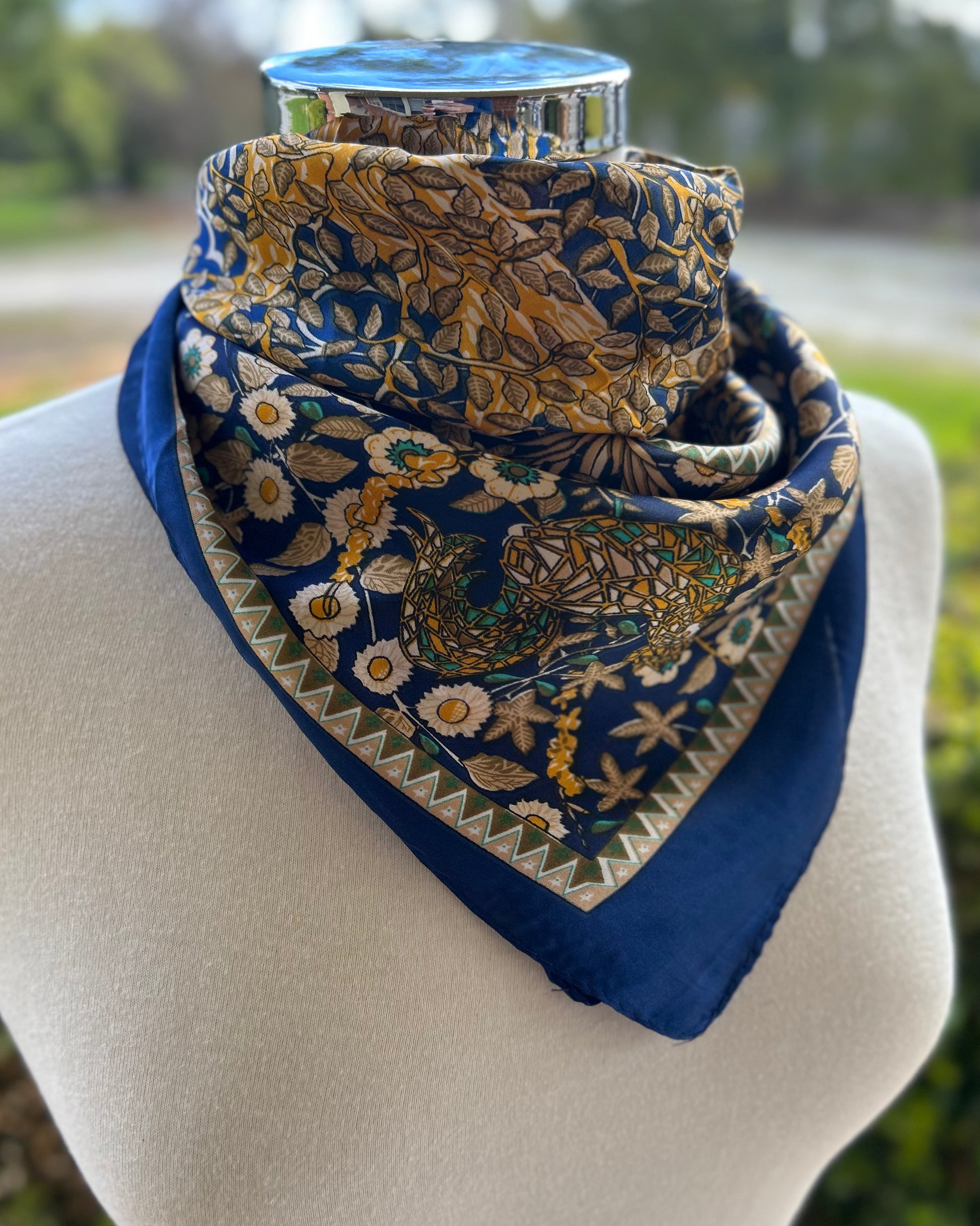 Satin Neck Scarf - Blue Floral