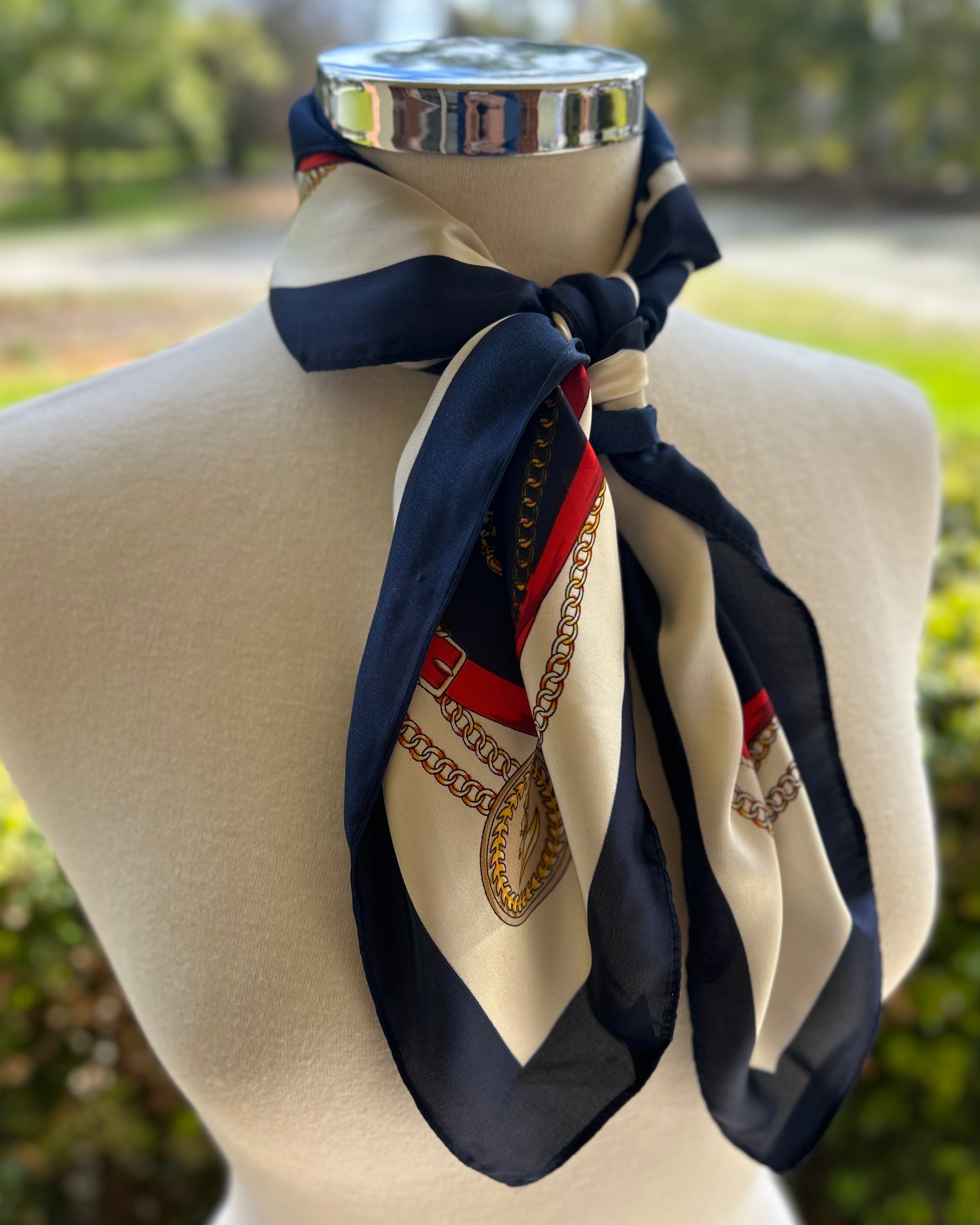 Satin Neck Scarf - Navy & Red