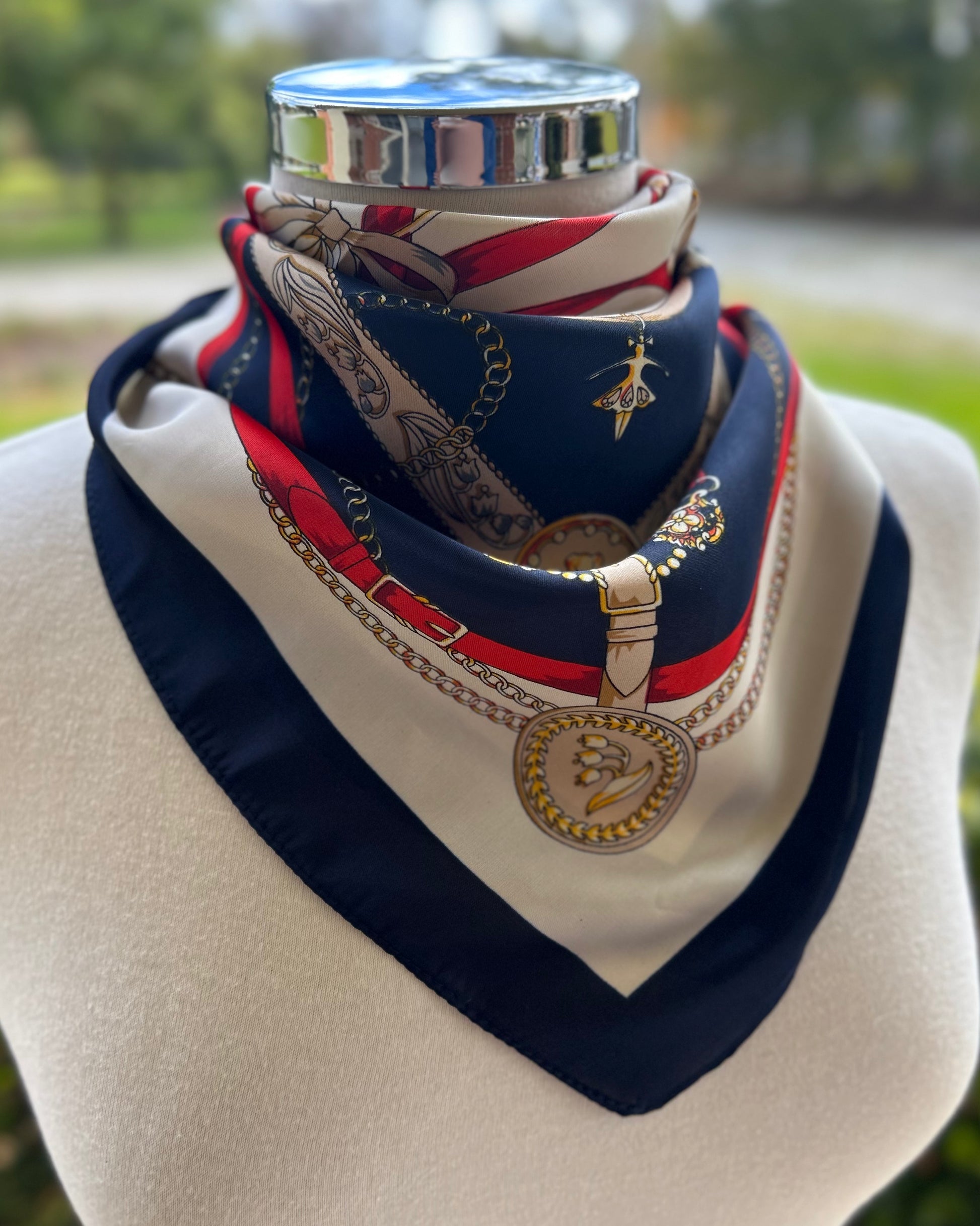 Satin Neck Scarf - Navy & Red