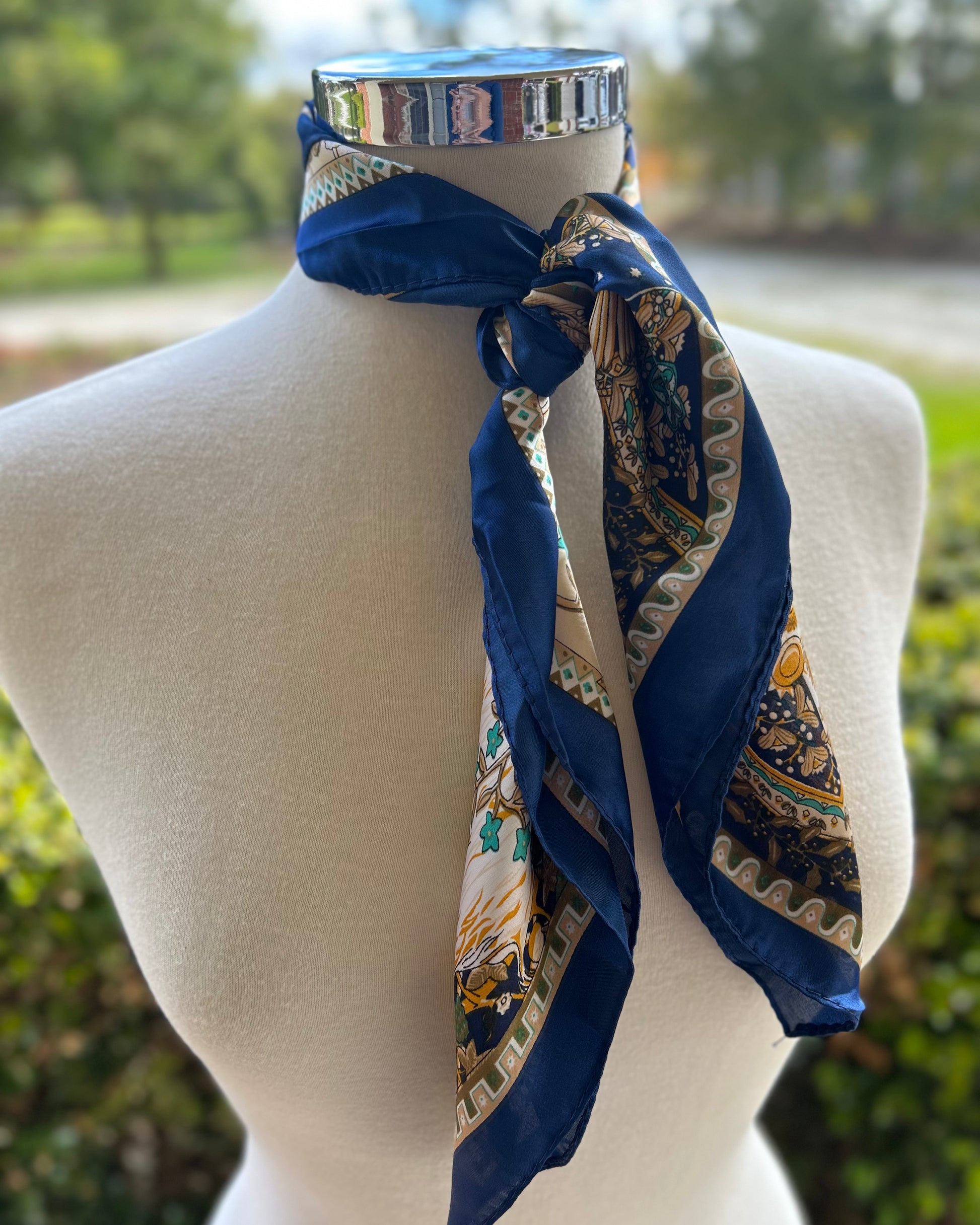 Satin Neck Scarf - Blue Floral