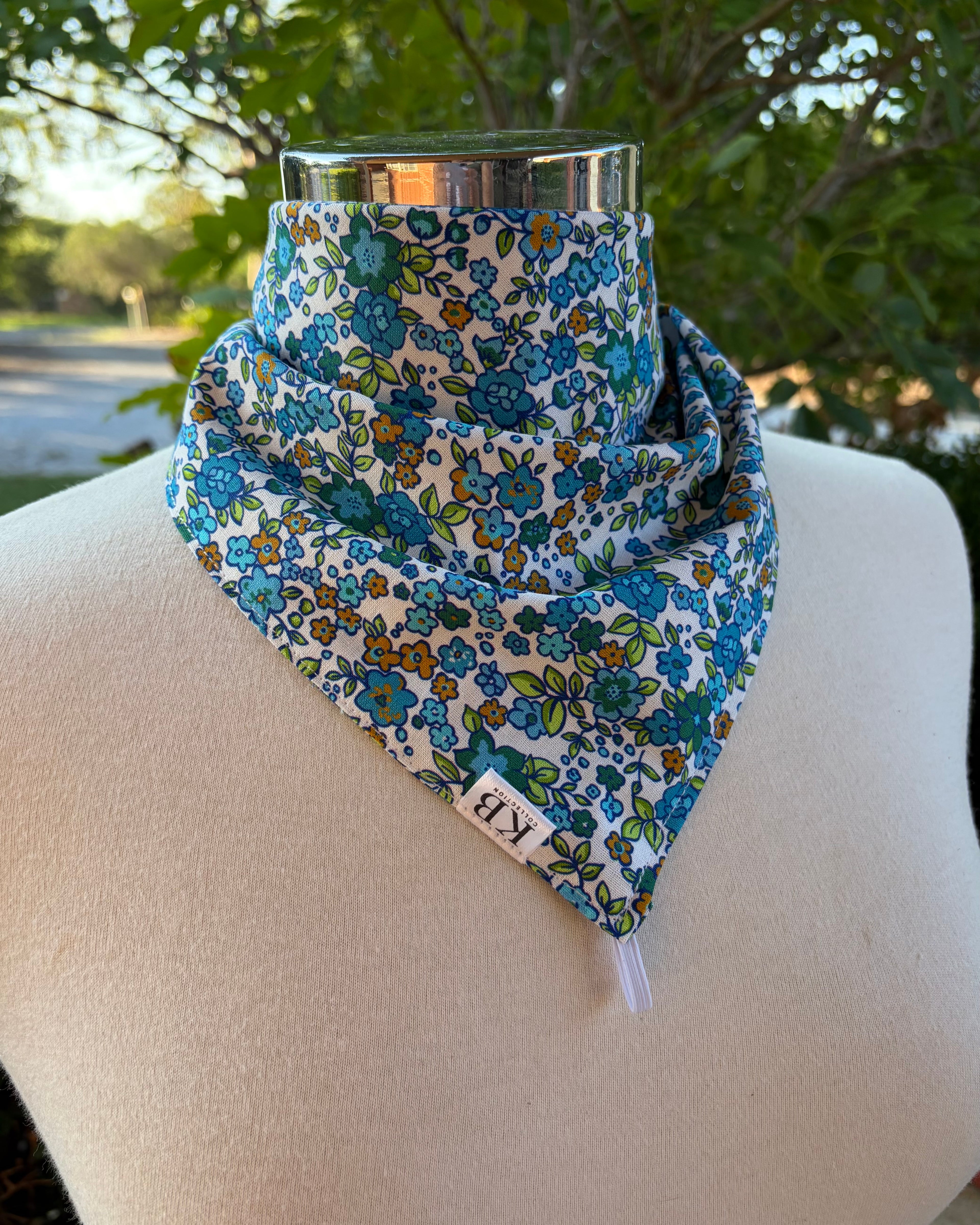 Cotton Neck Scarf - Blue/Tan Floral