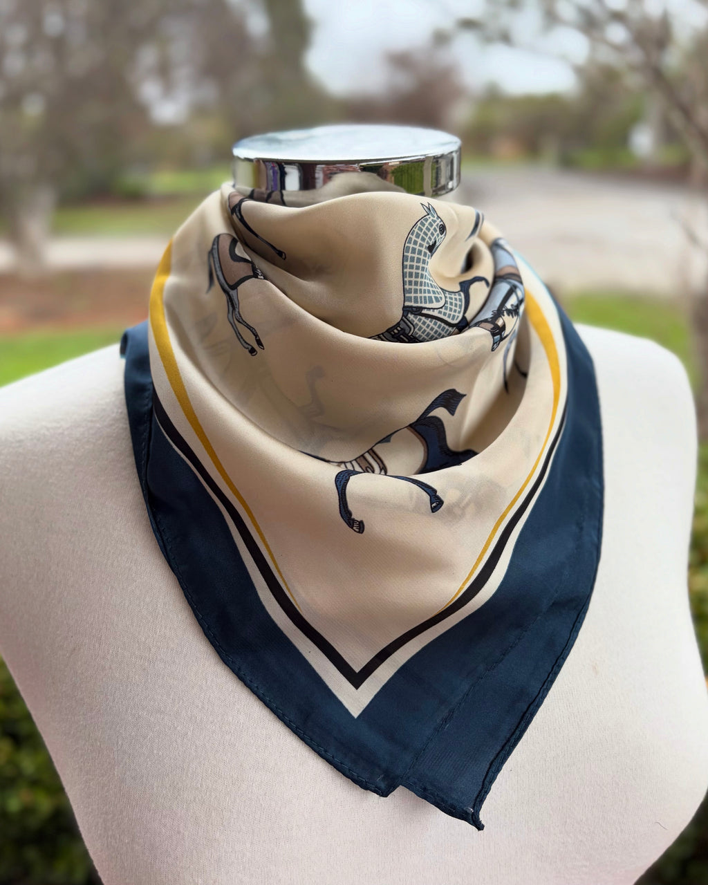 Satin Neck Scarf - Navy Horses