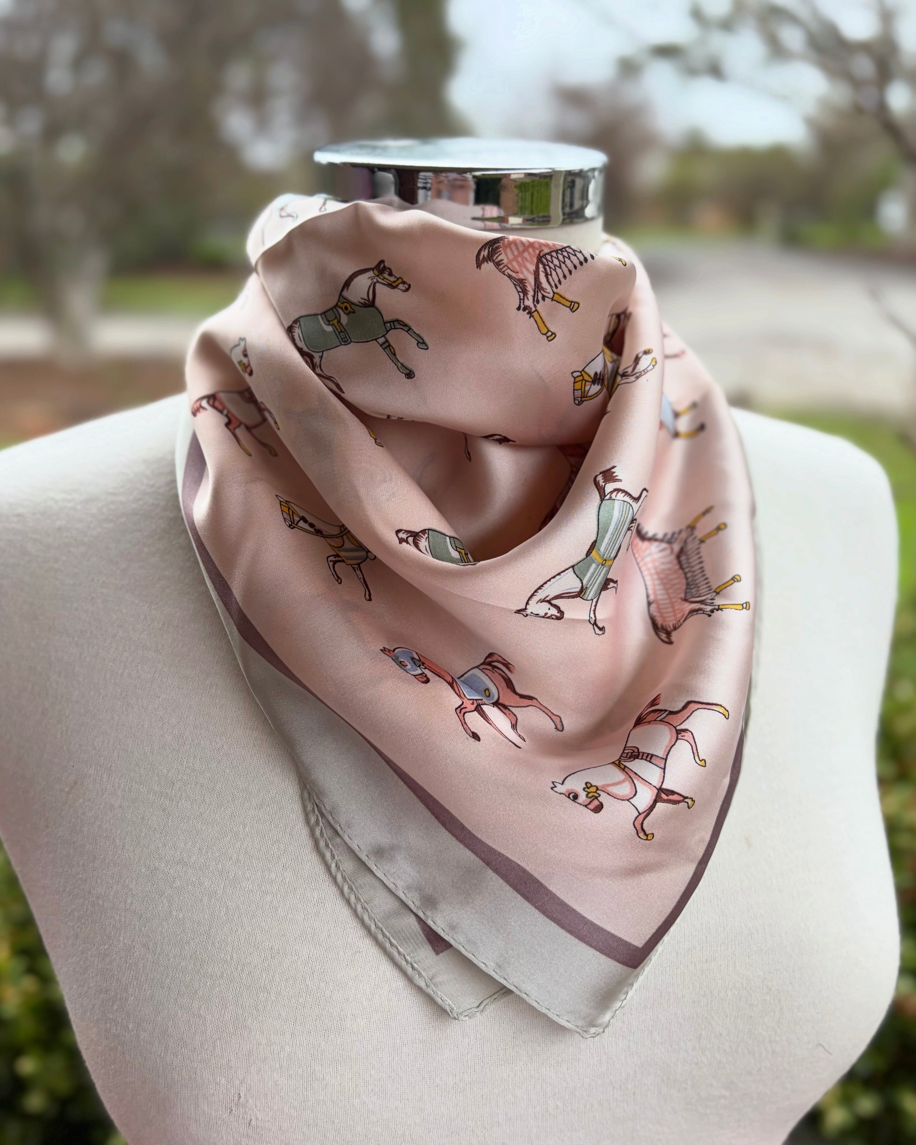 Satin Neck Scarf - Pink Horses