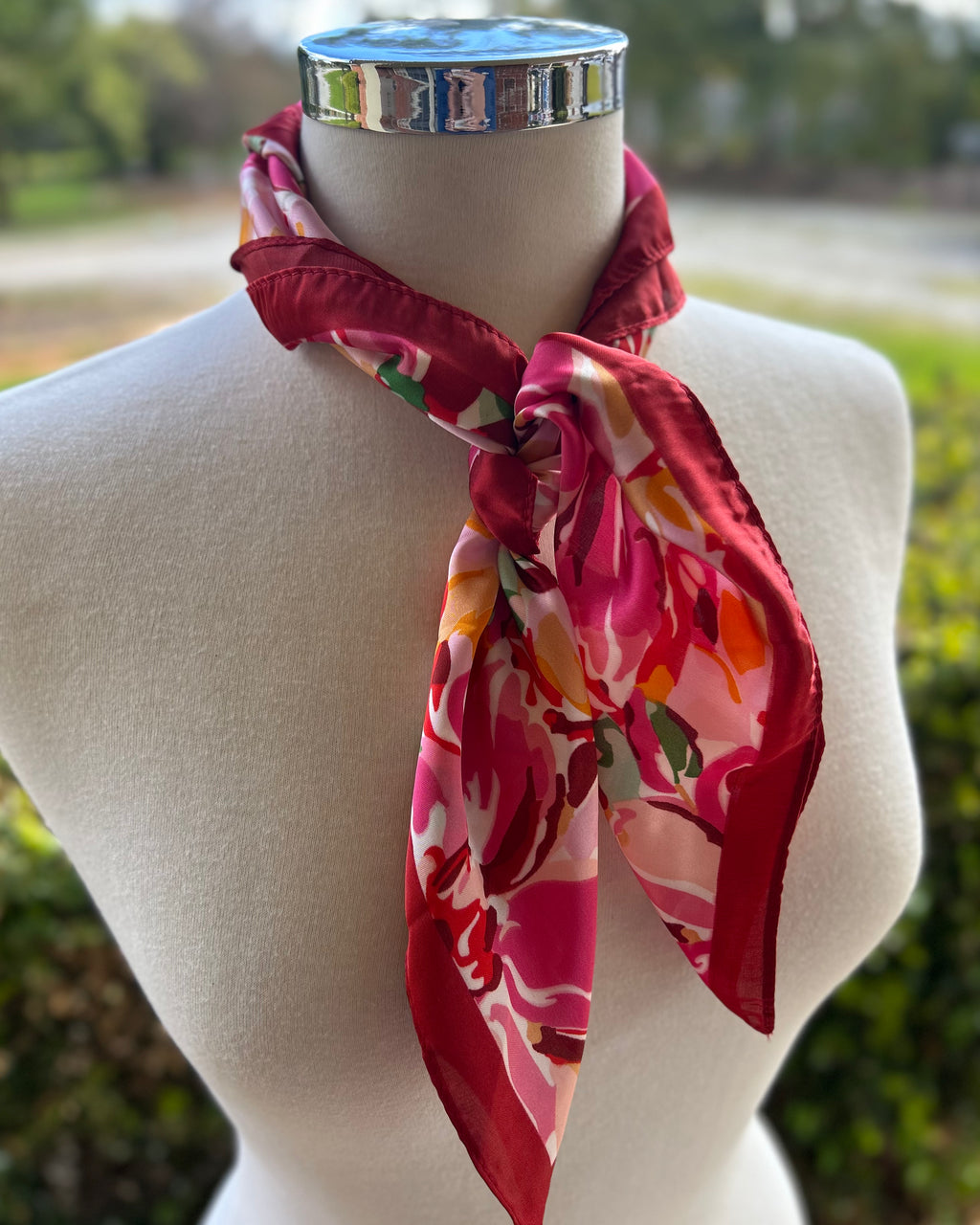 Satin Neck Scarf - Dark Pink Floral