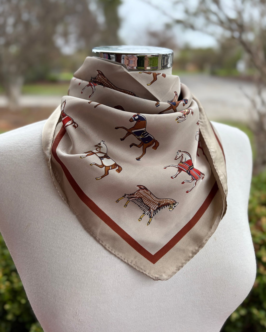 Satin Neck Scarf - Champagne Horses