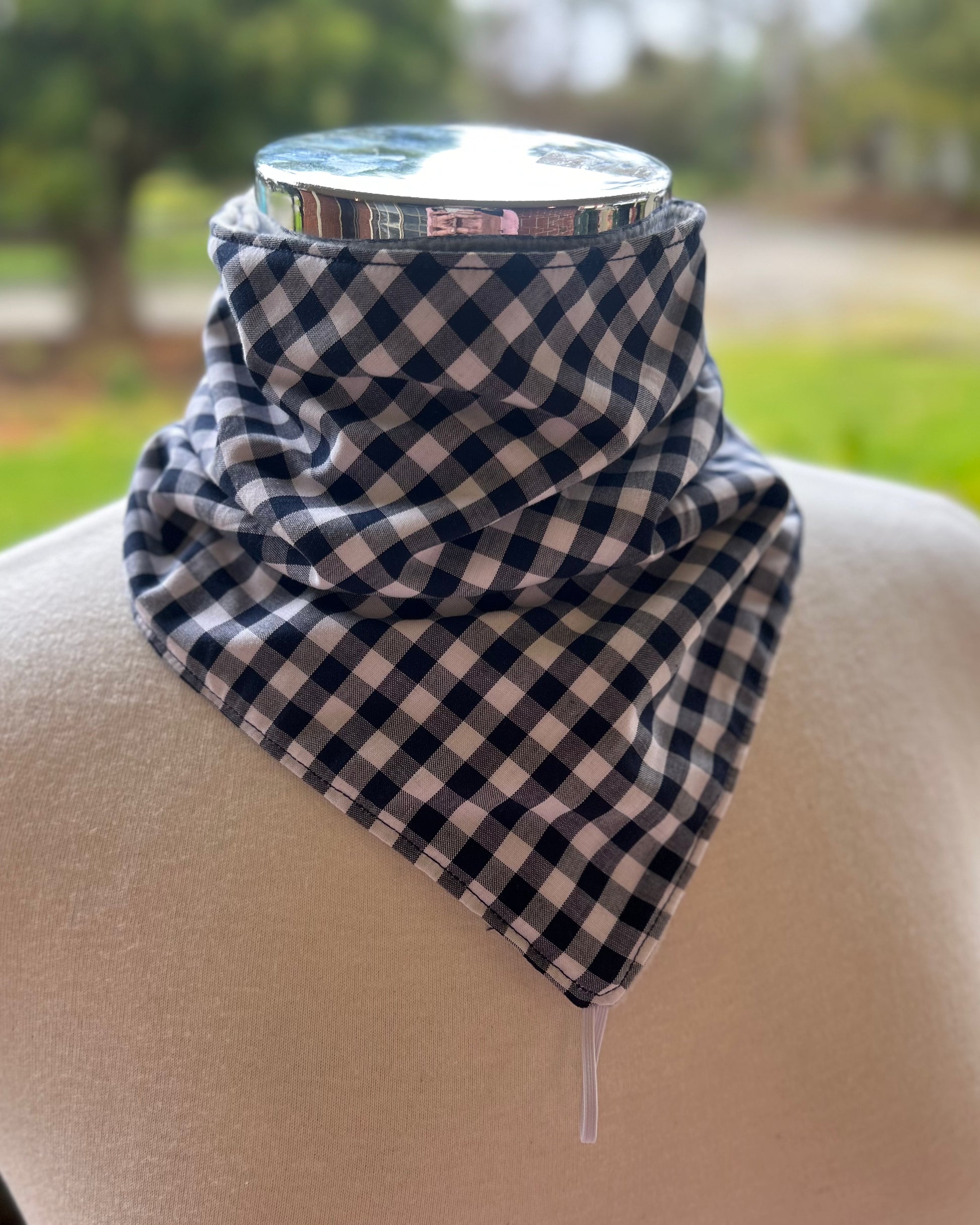 Cotton/Fleece Neck Scarf - Navy Gingham