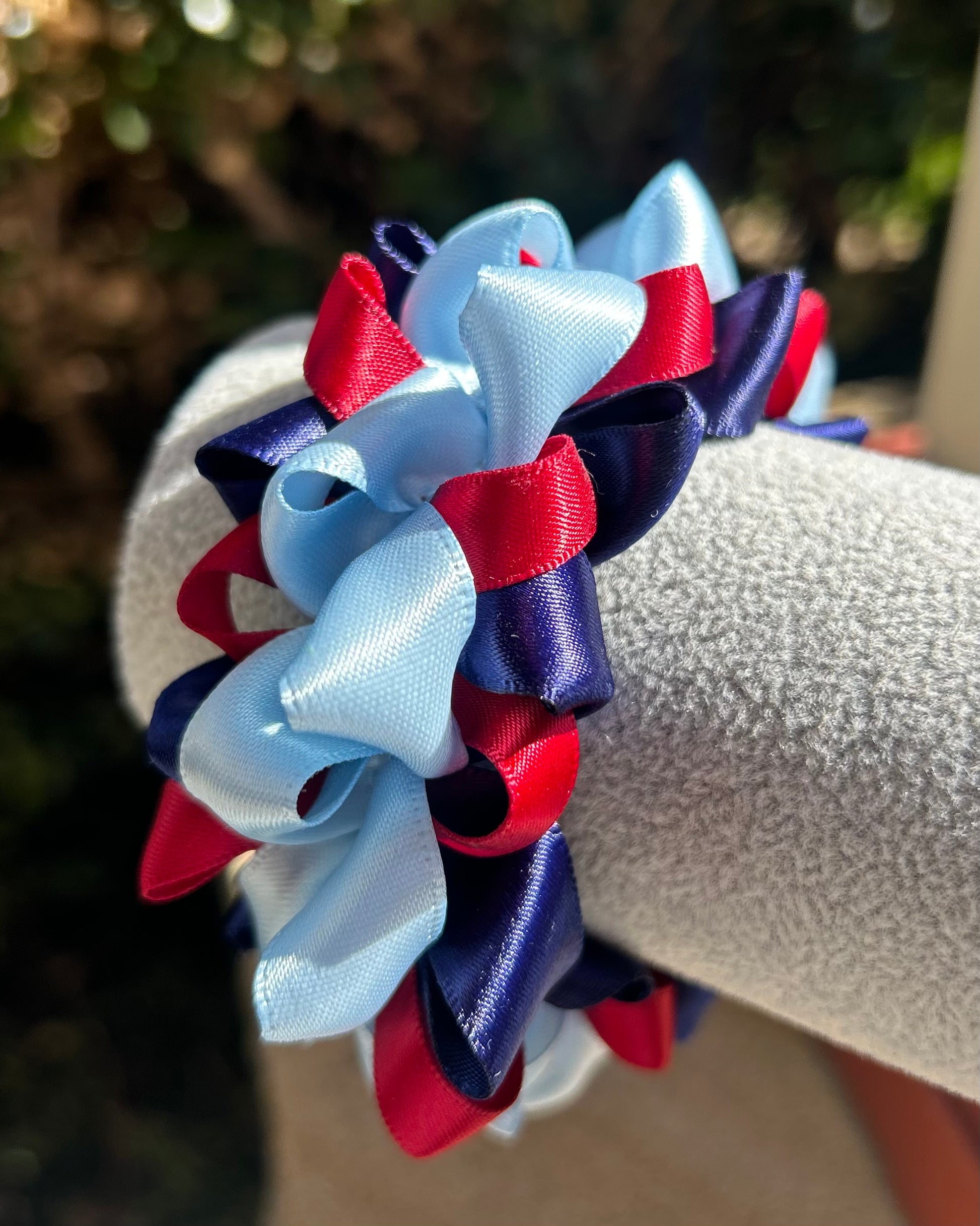 Ribbon Scrunchie - Navy, Red & Light Blue