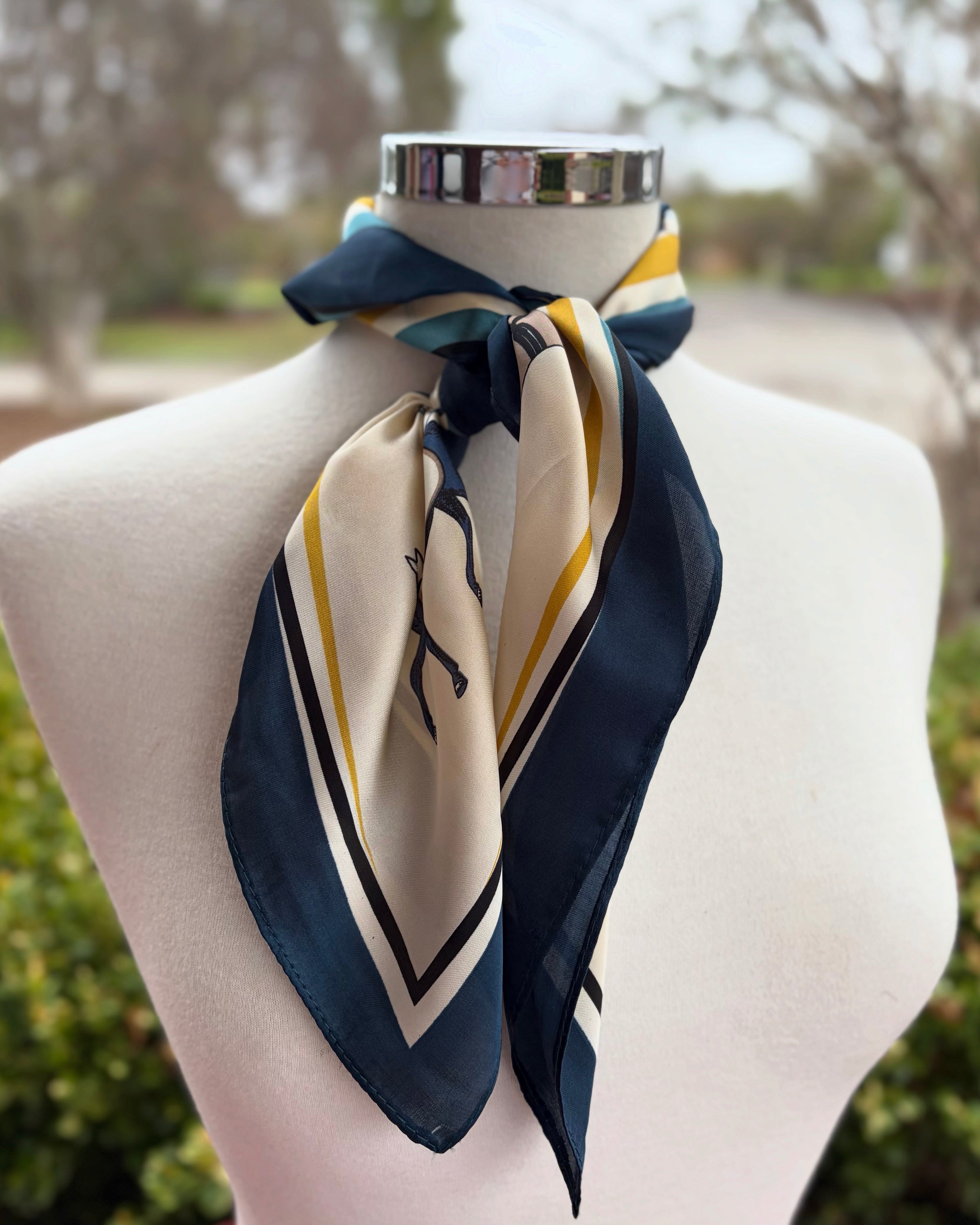 Satin Neck Scarf - Navy Horses