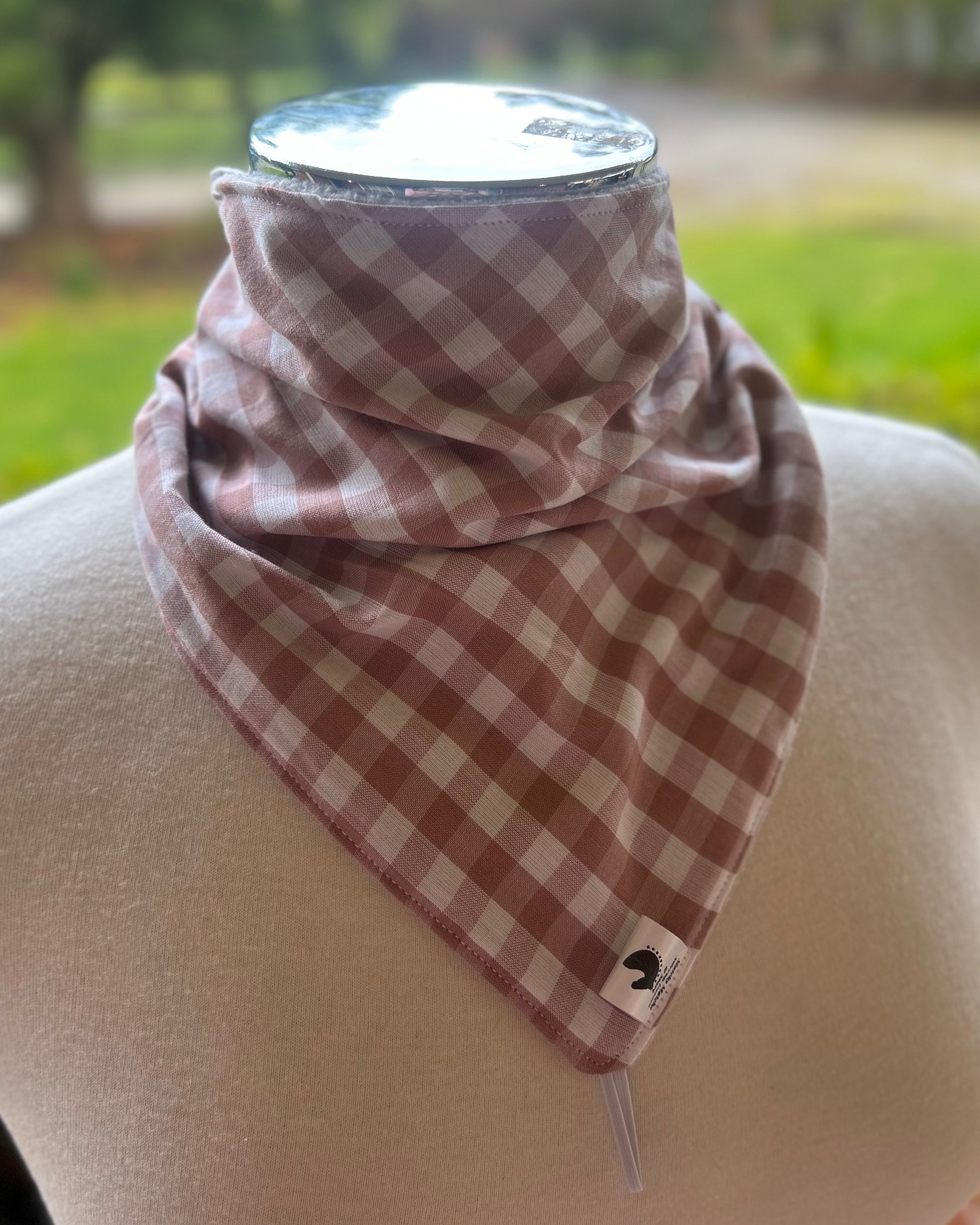 Cotton/Fleece Neck Scarf - Pale Pink Gingham