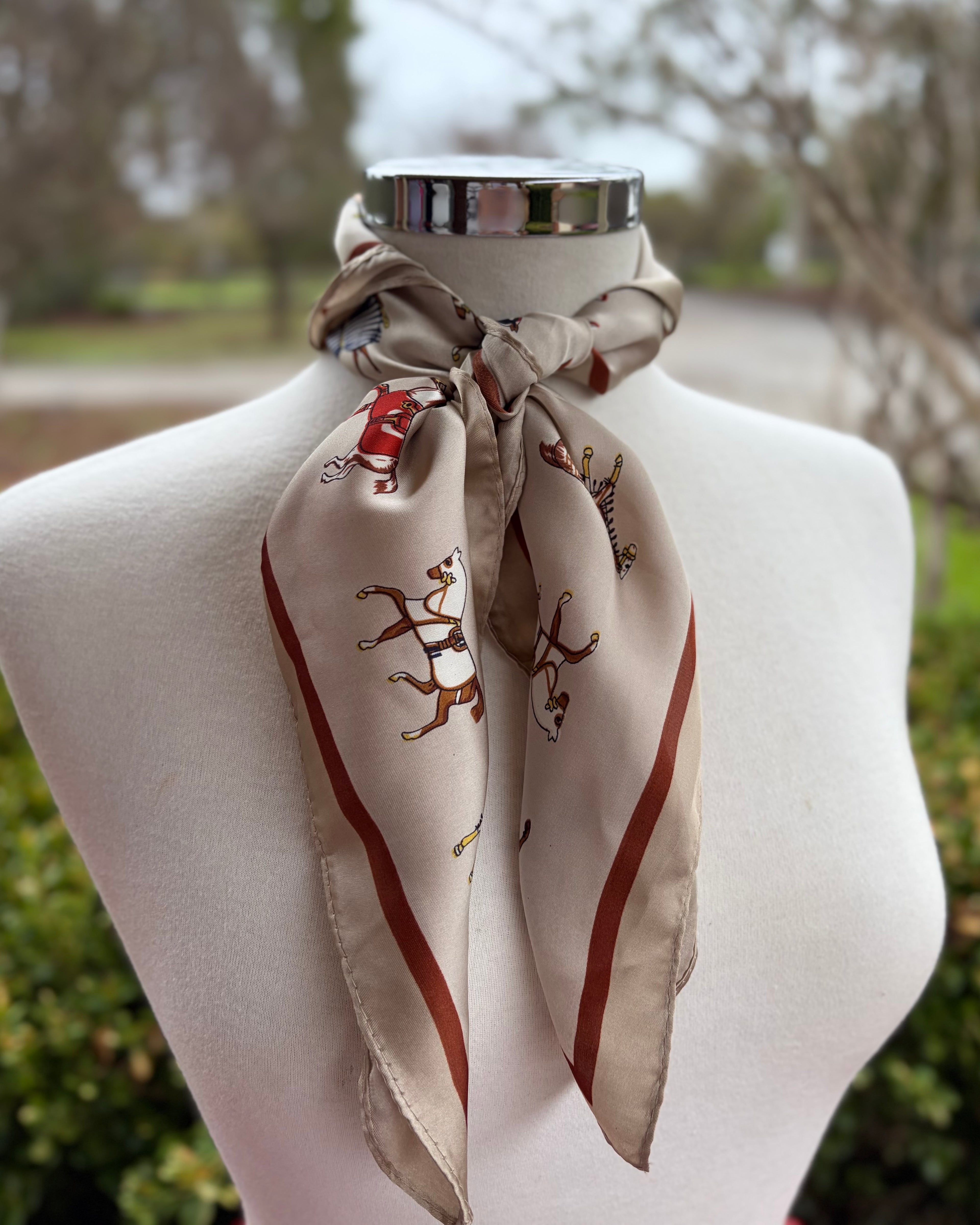 Satin Neck Scarf - Champagne Horses