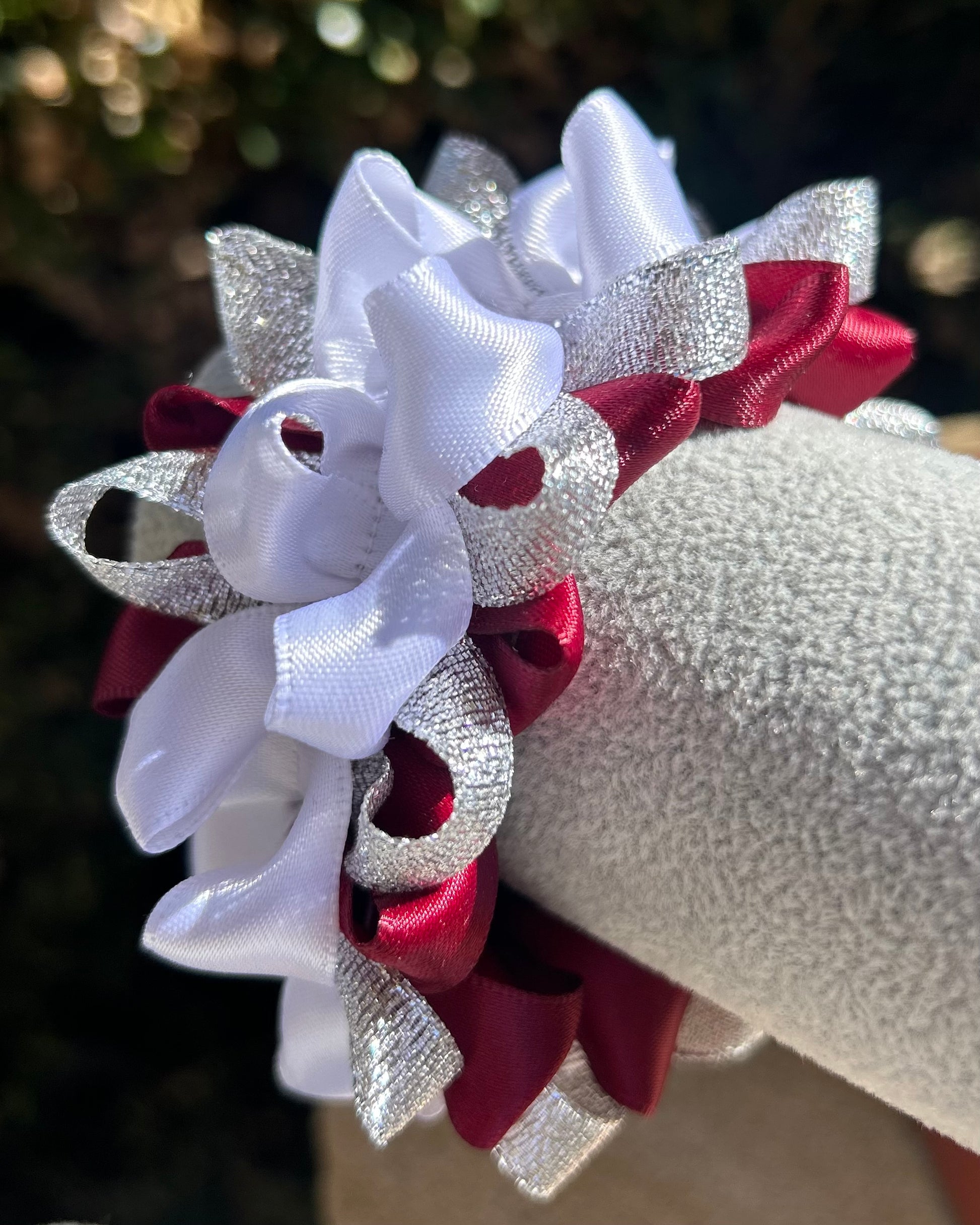 Ribbon Scrunchie - Maroon, Silver & White