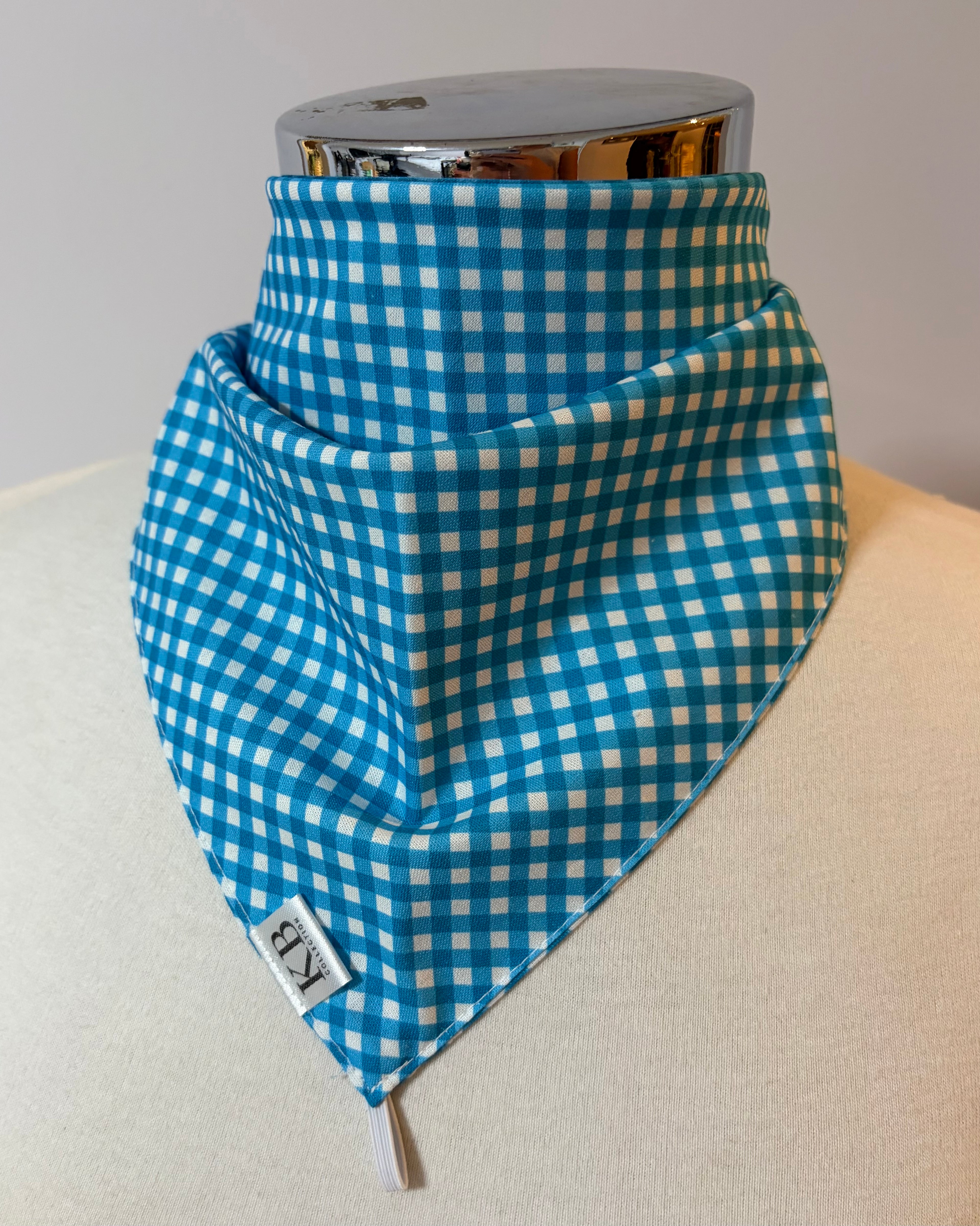 Cotton Neck Scarf - Teal/Blue Gingham