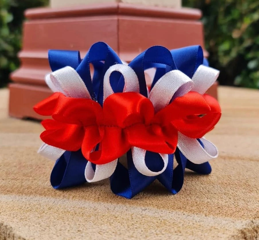 Ribbon Scrunchie - Navy, Red & White