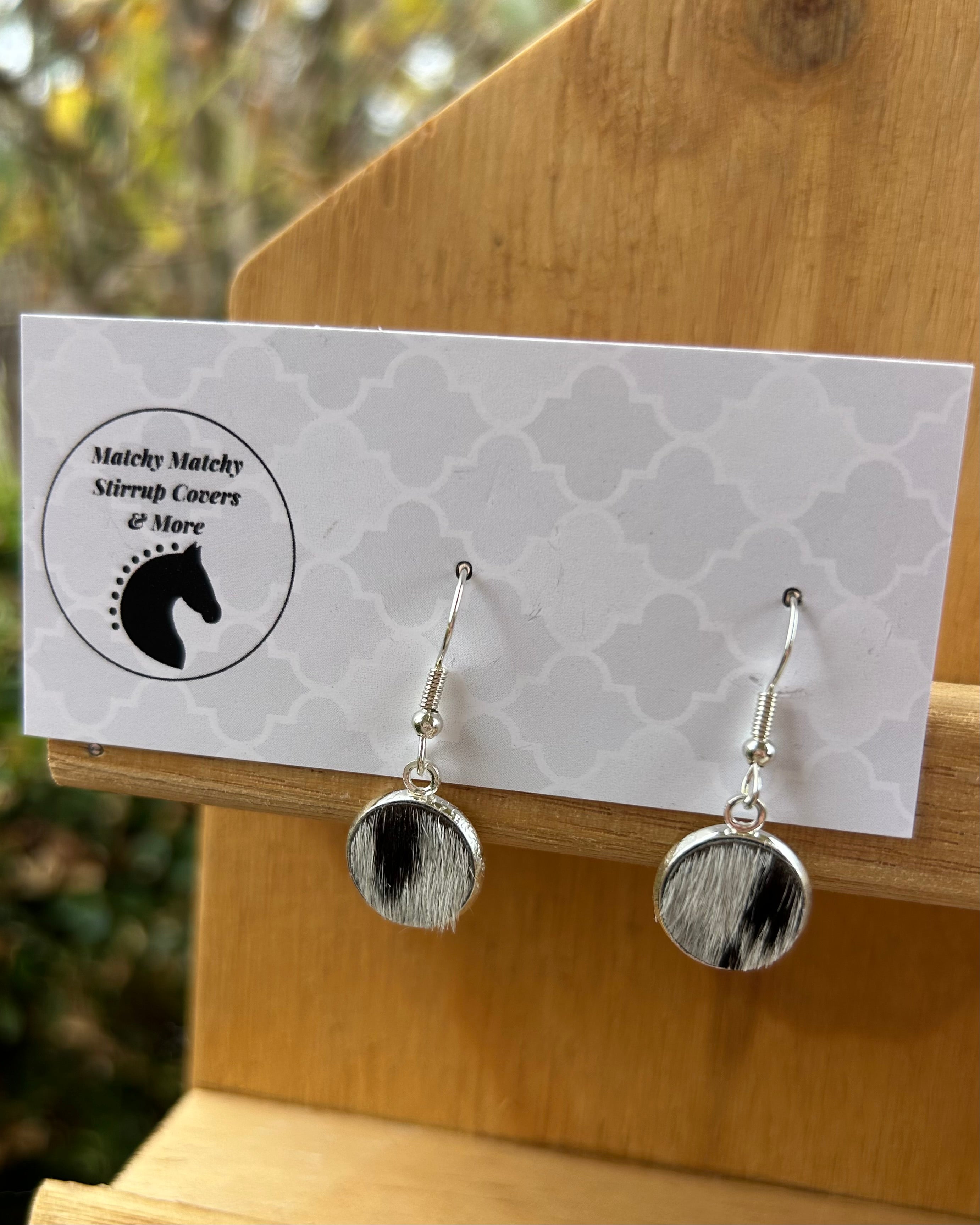 Cowhide Dangle - (Silver) Black & White