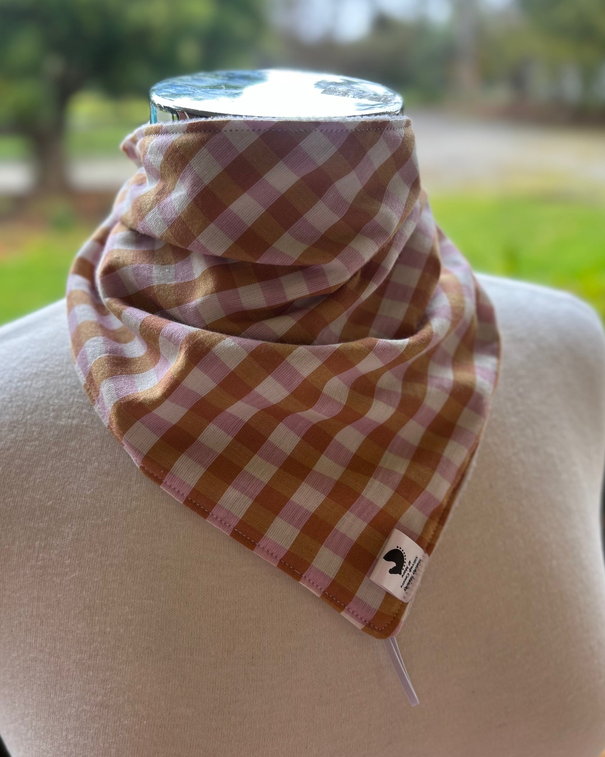 Cotton/Fleece Neck Scarf - Orange & Pink Gingham