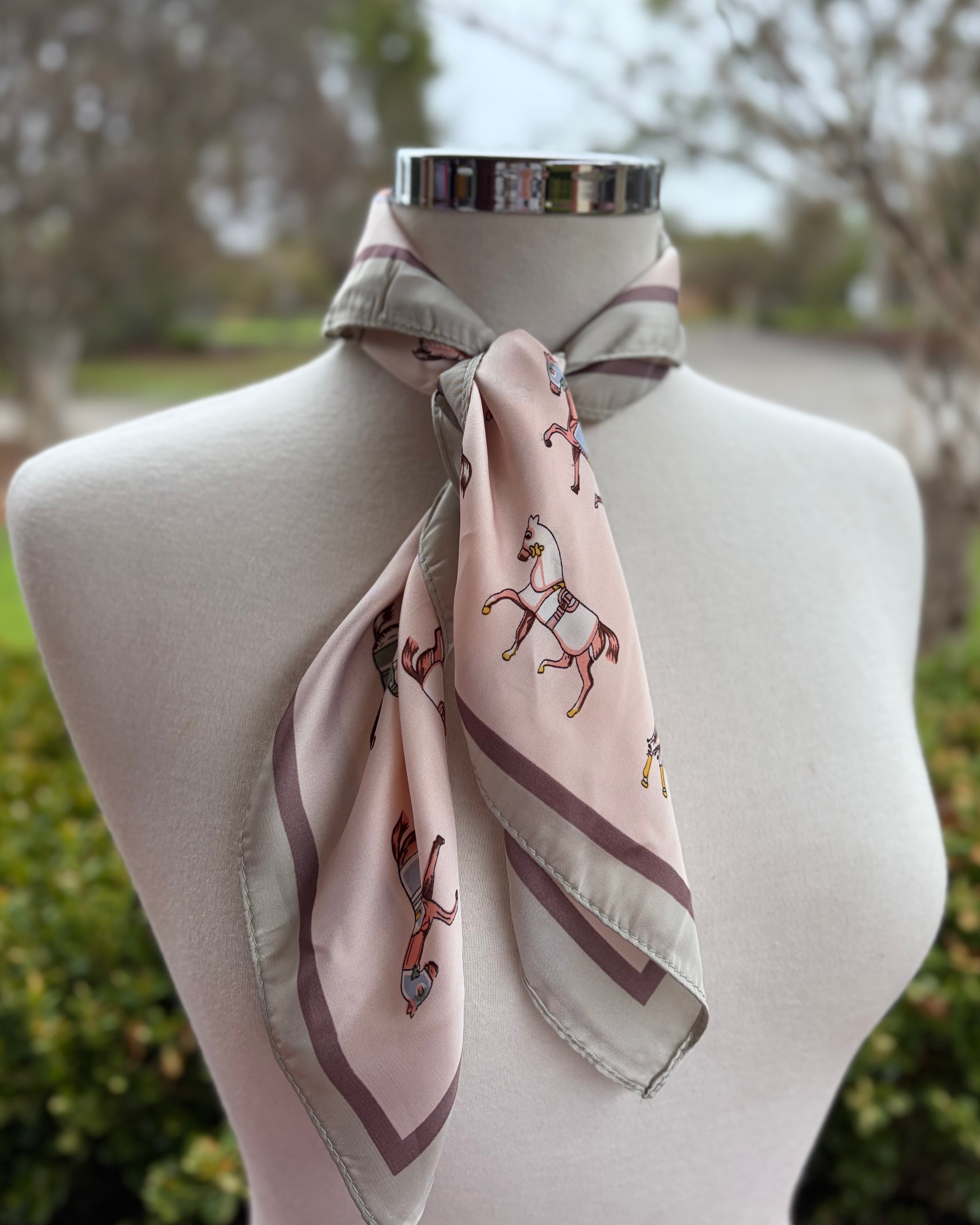 Satin Neck Scarf - Pink Horses