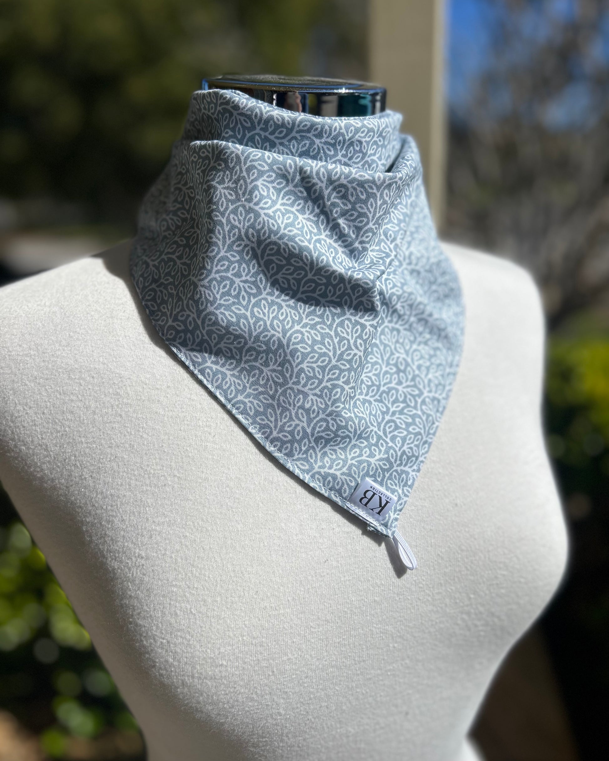 Cotton Neck Scarf - Blue/Grey Leaves