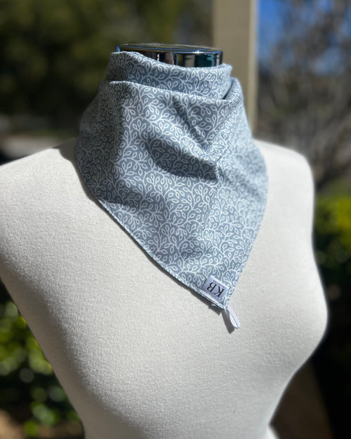 Cotton Neck Scarf - Blue/Grey Leaves