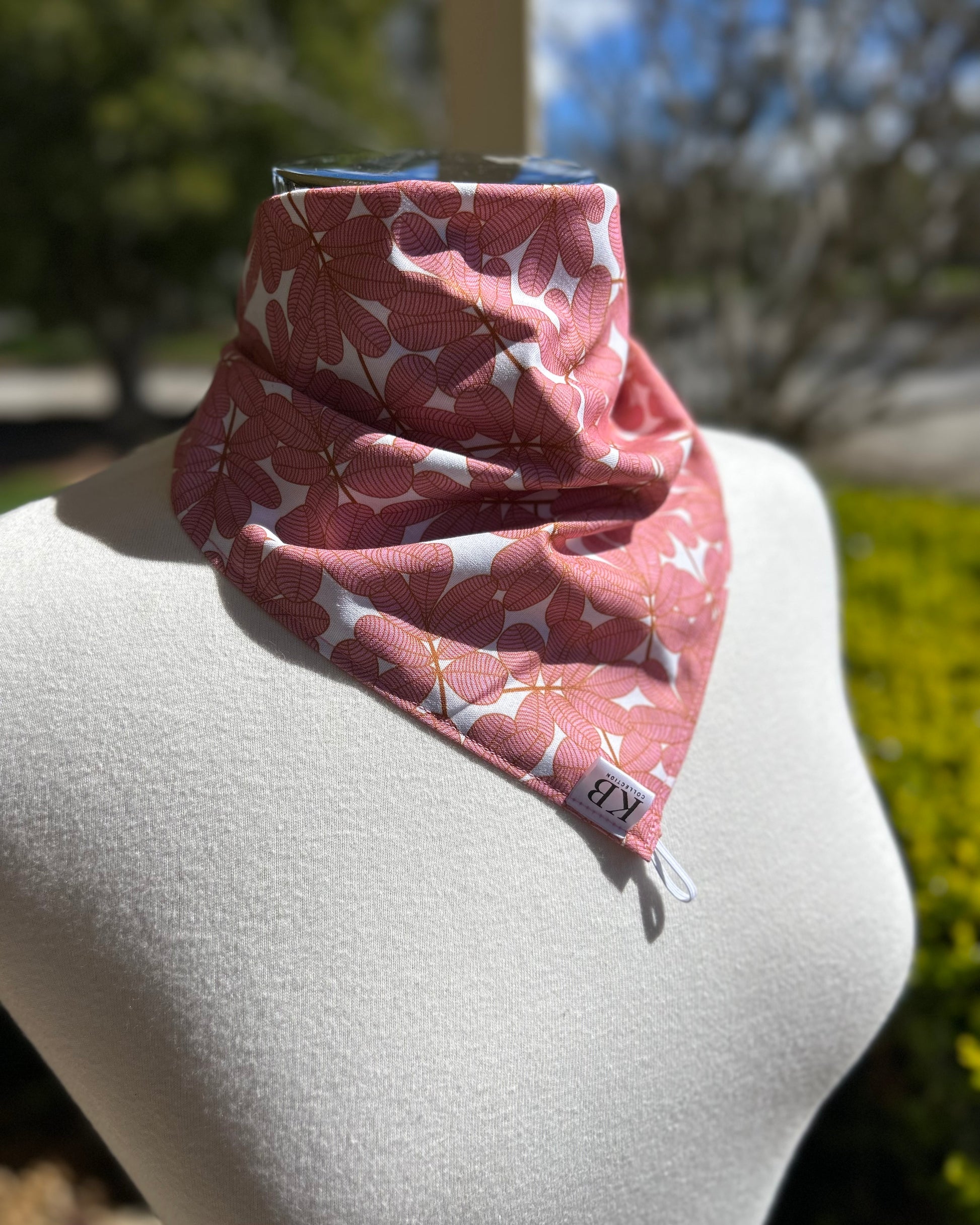 Cotton Neck Scarf - Pink Leaves
