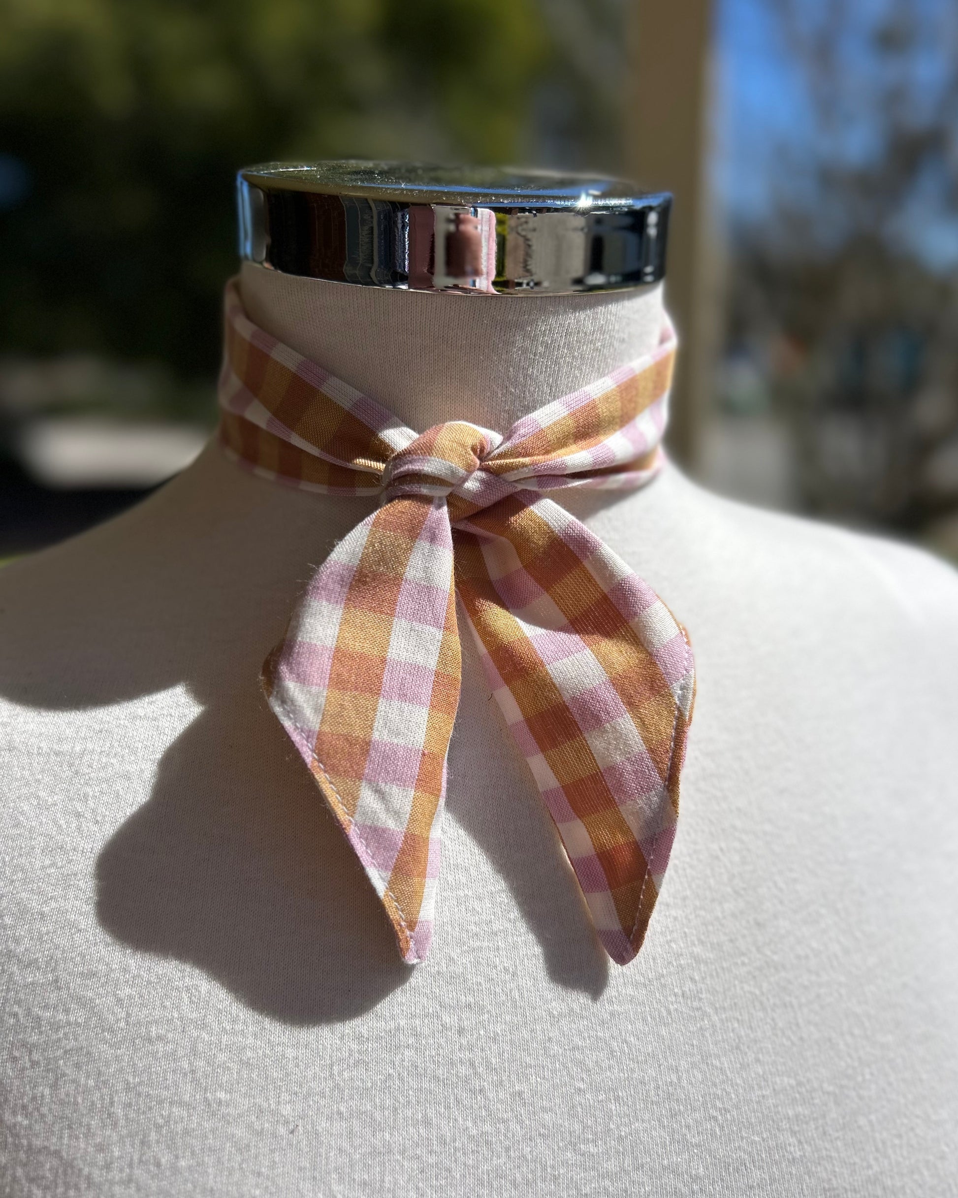 Cotton Neck Tie - Orange & Blush Gingham
