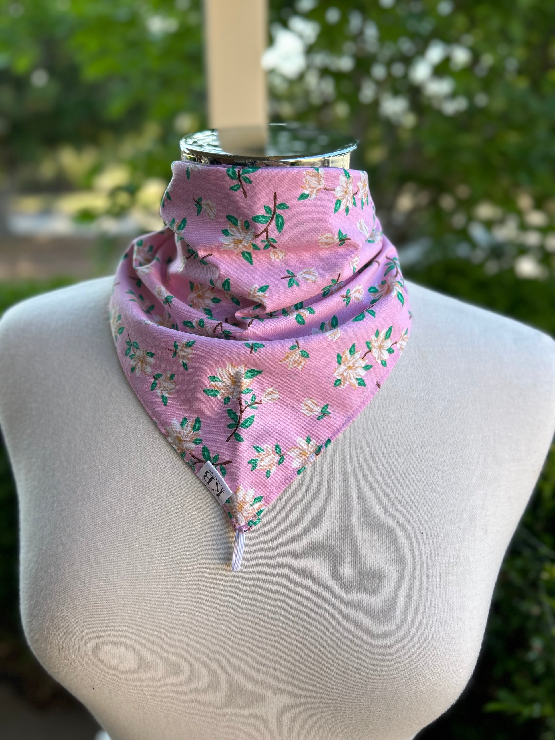 Cotton Neck Scarf - Pink with White Flowers