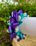 Ribbon Scrunchie - Teal, Silver & Purple