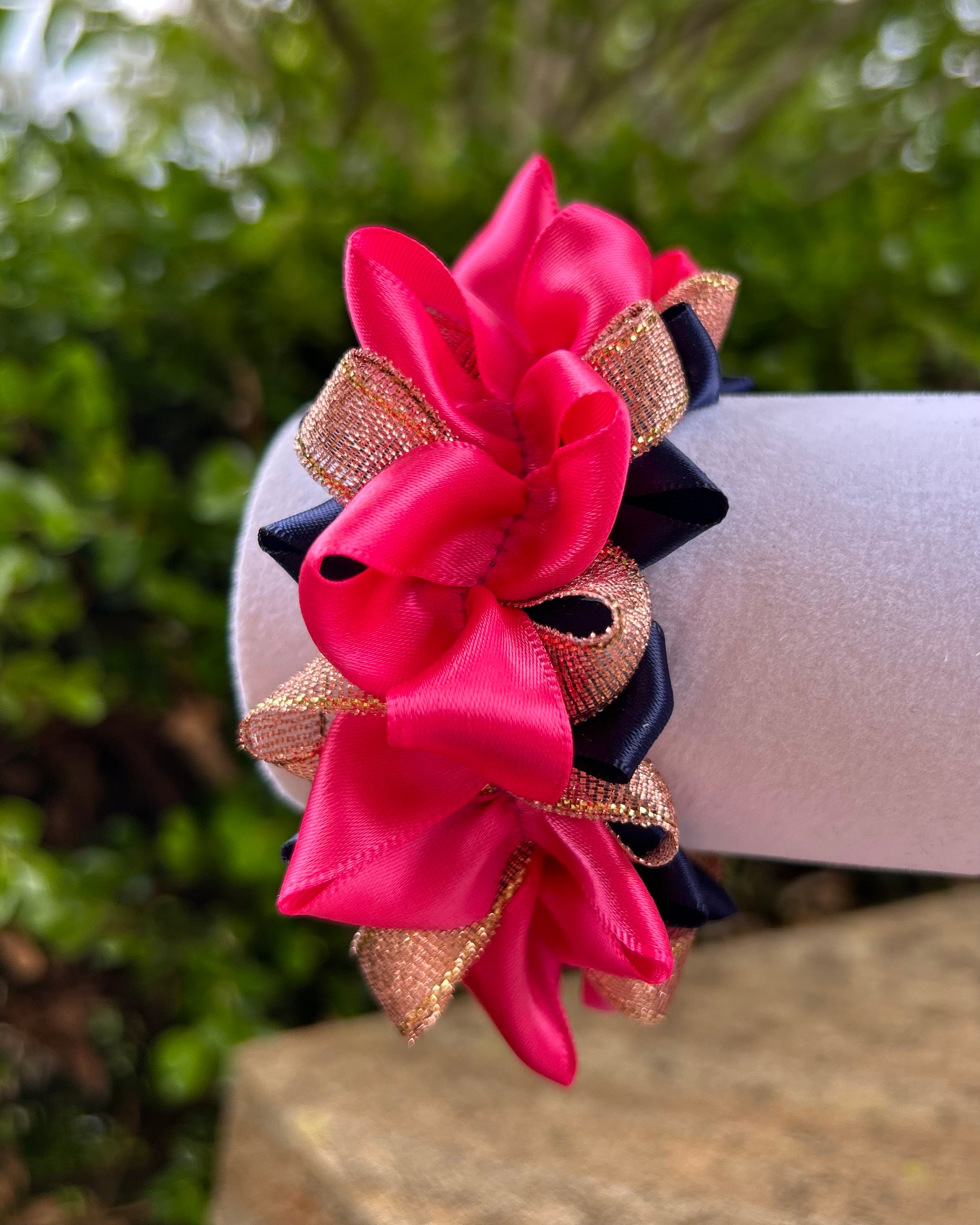 Ribbon Scrunchie - Navy, Rose Gold & Pink