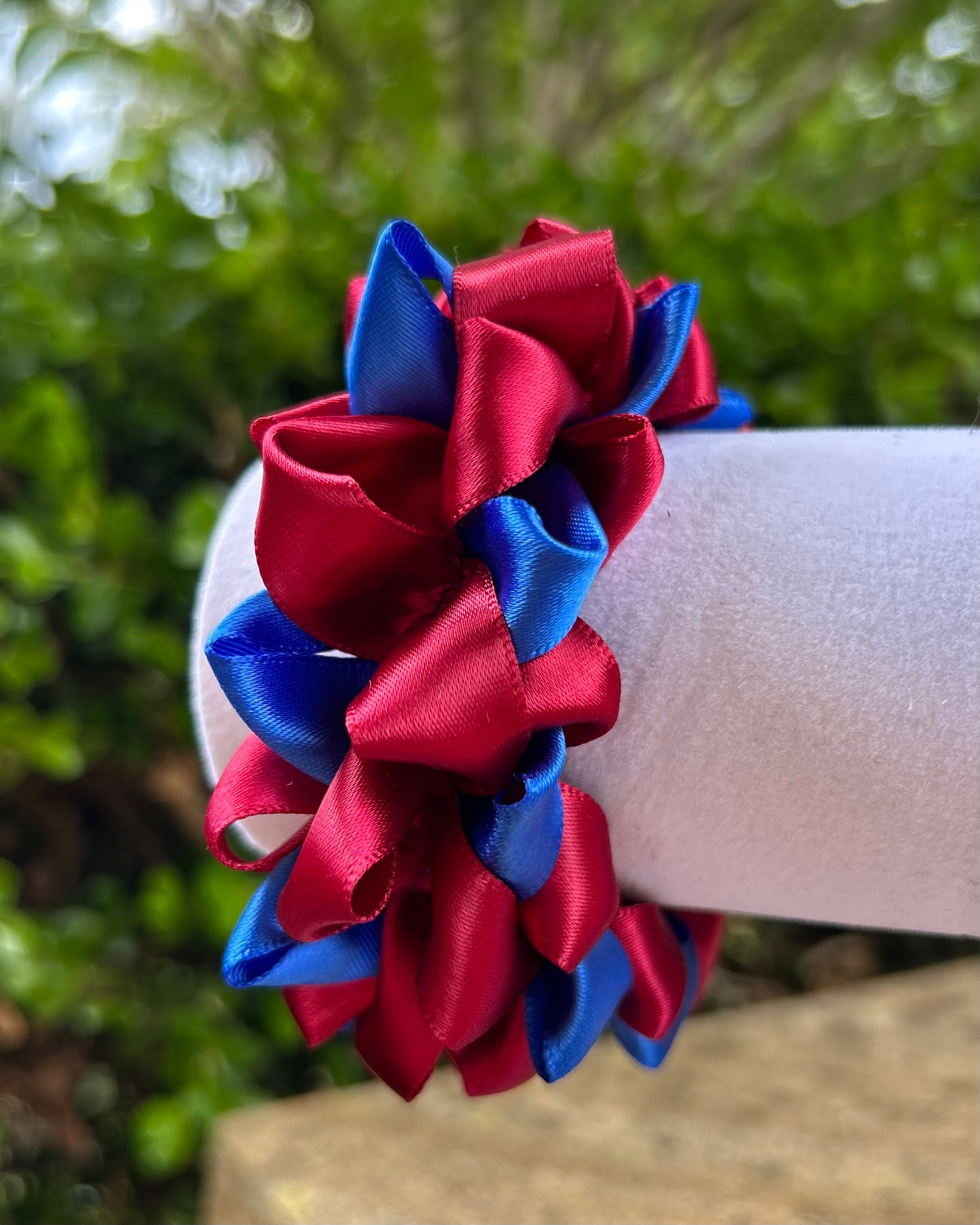 Ribbon Scrunchie - Maroon & Blue