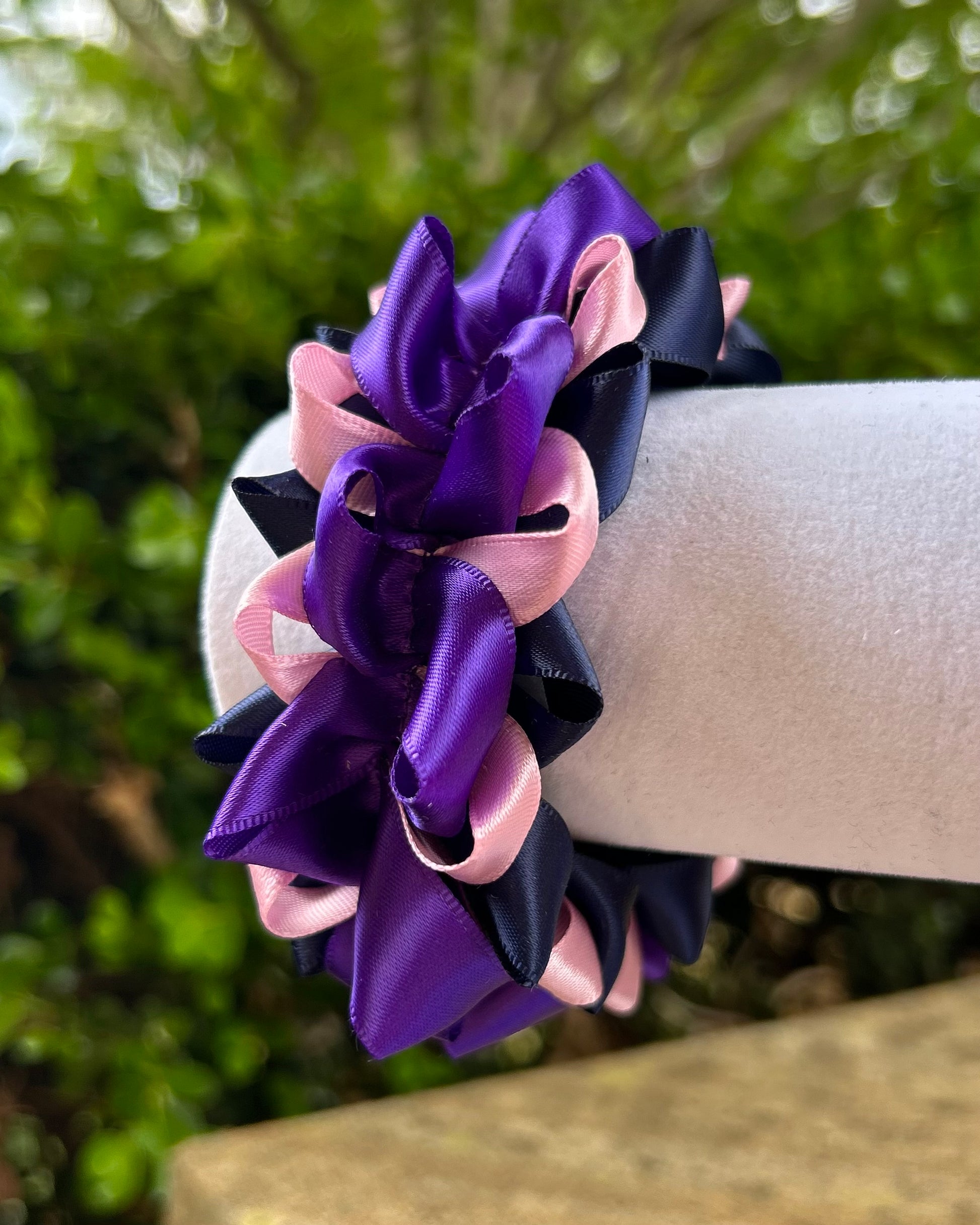 Ribbon Scrunchie - Navy, Pink & Purple