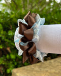 Ribbon Scrunchie - Baby Blue, Silver & Brown