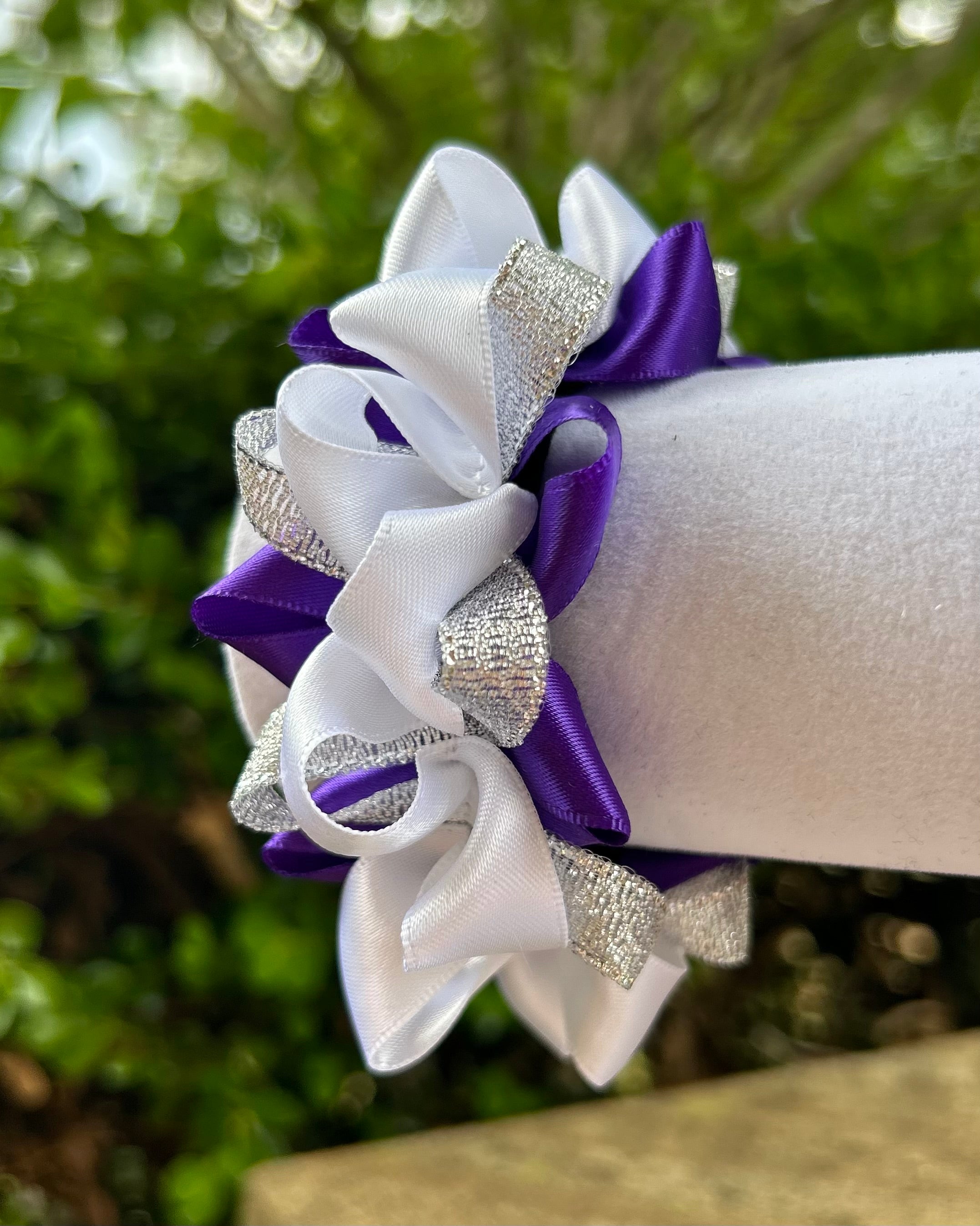 Ribbon Scrunchie - Purple, Silver & White
