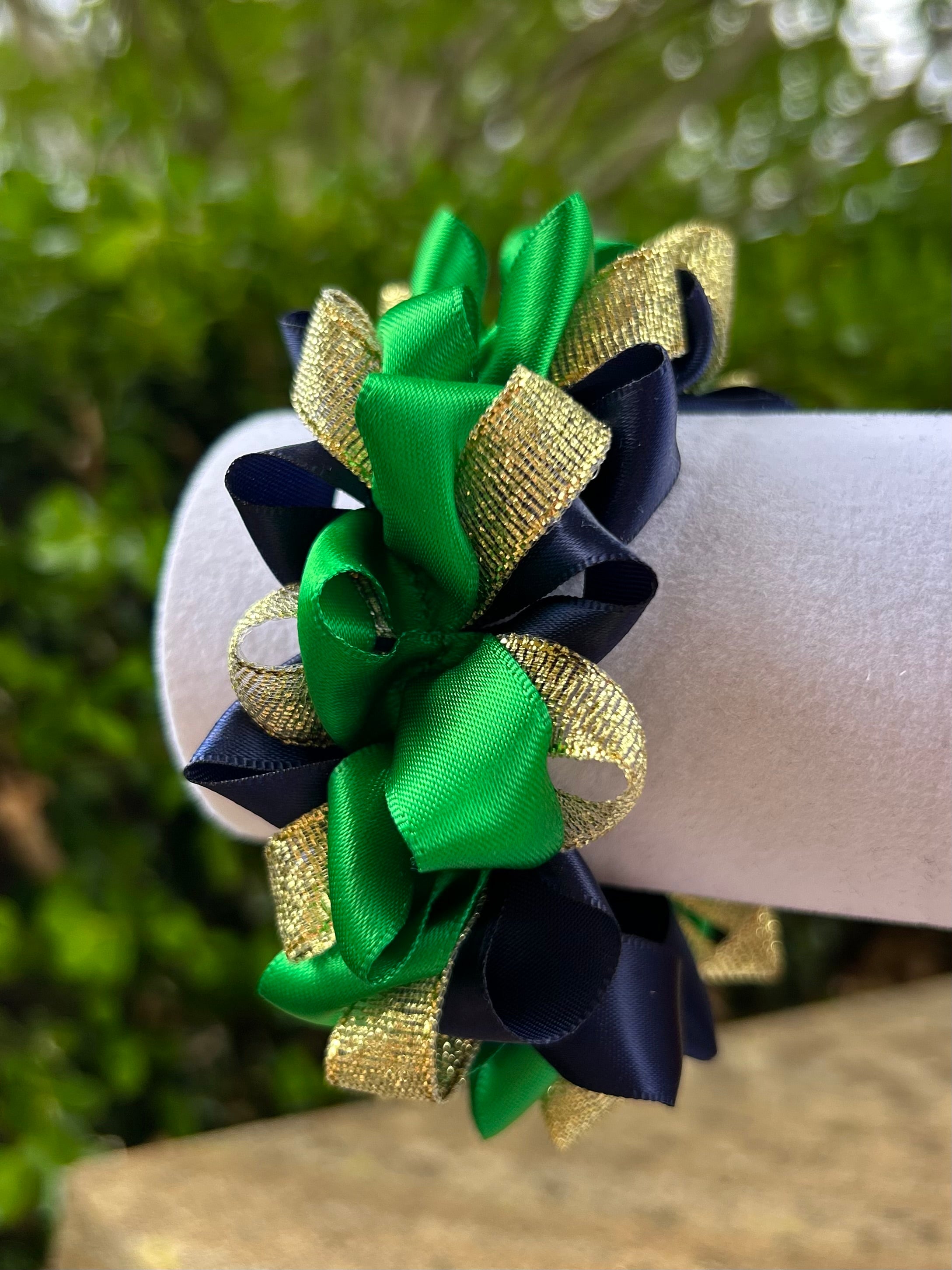 Ribbon Scrunchie - Navy, Gold & Green