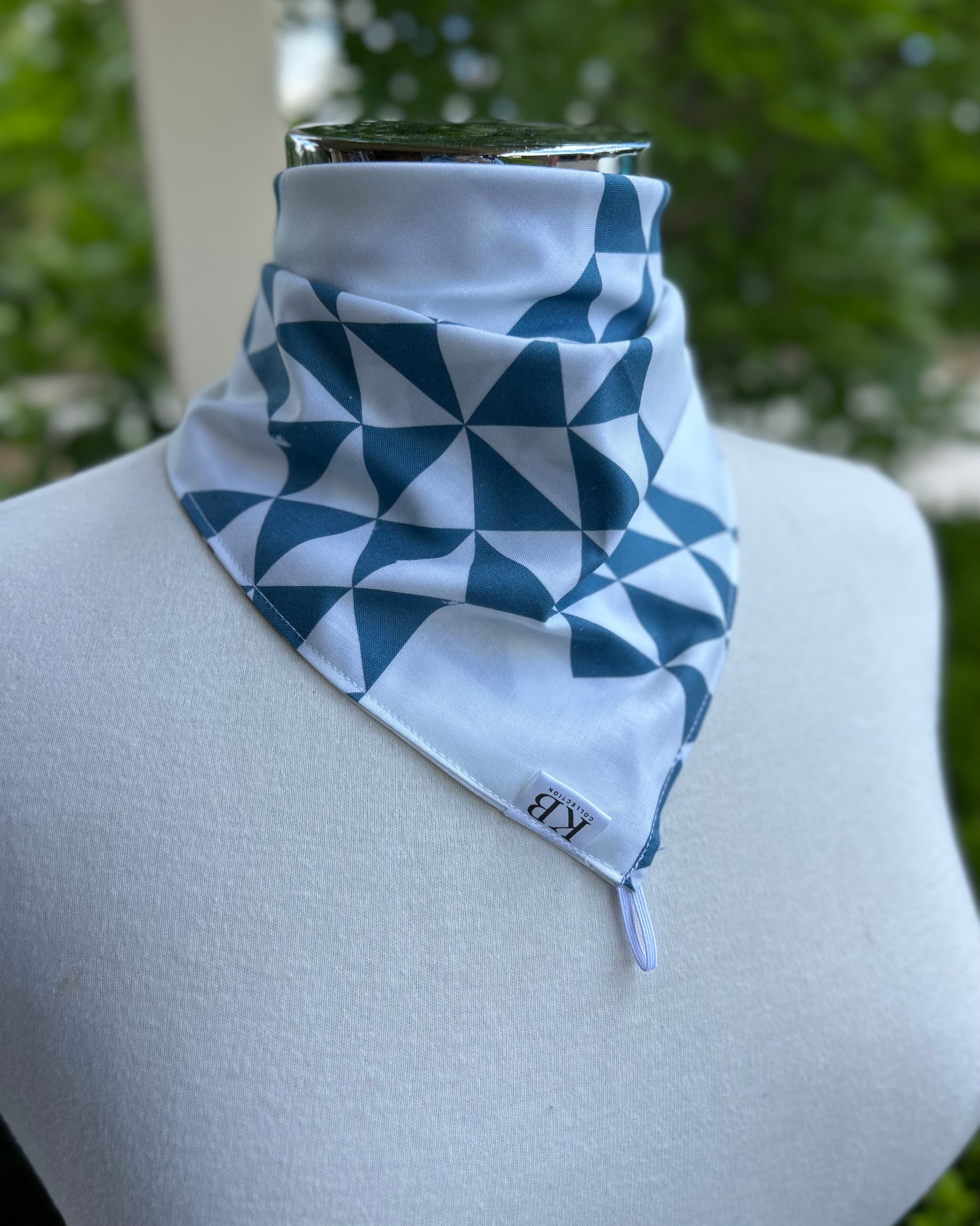 Cotton Neck Scarf - Dark Blue Geometric
