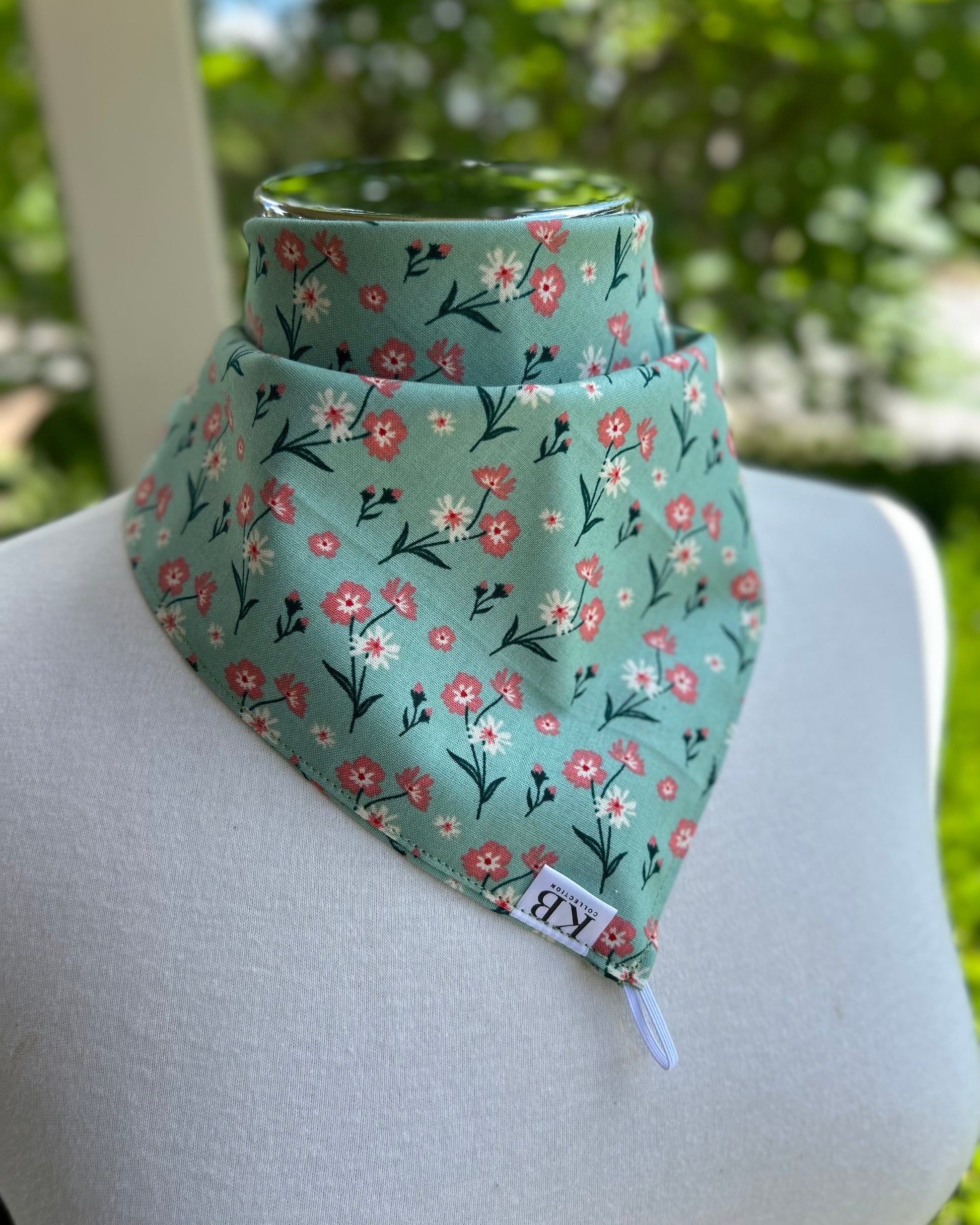 Cotton Neck Scarf - Pale Teal Flowers