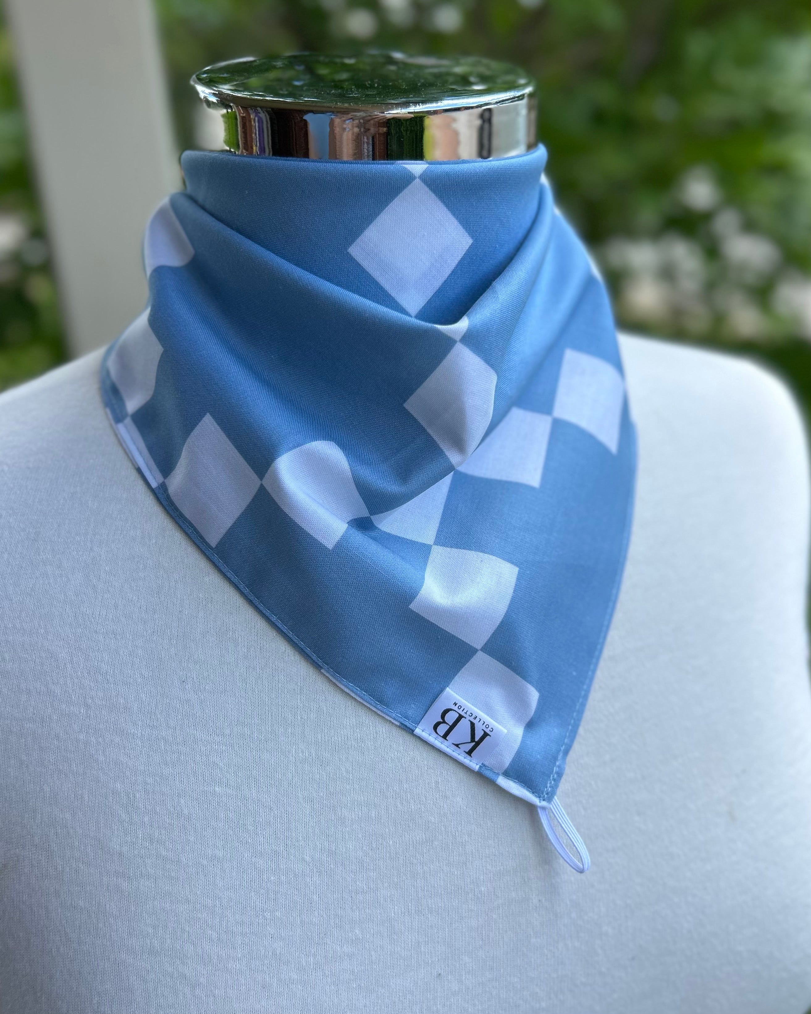 Cotton Neck Scarfs - Light Blue Squares