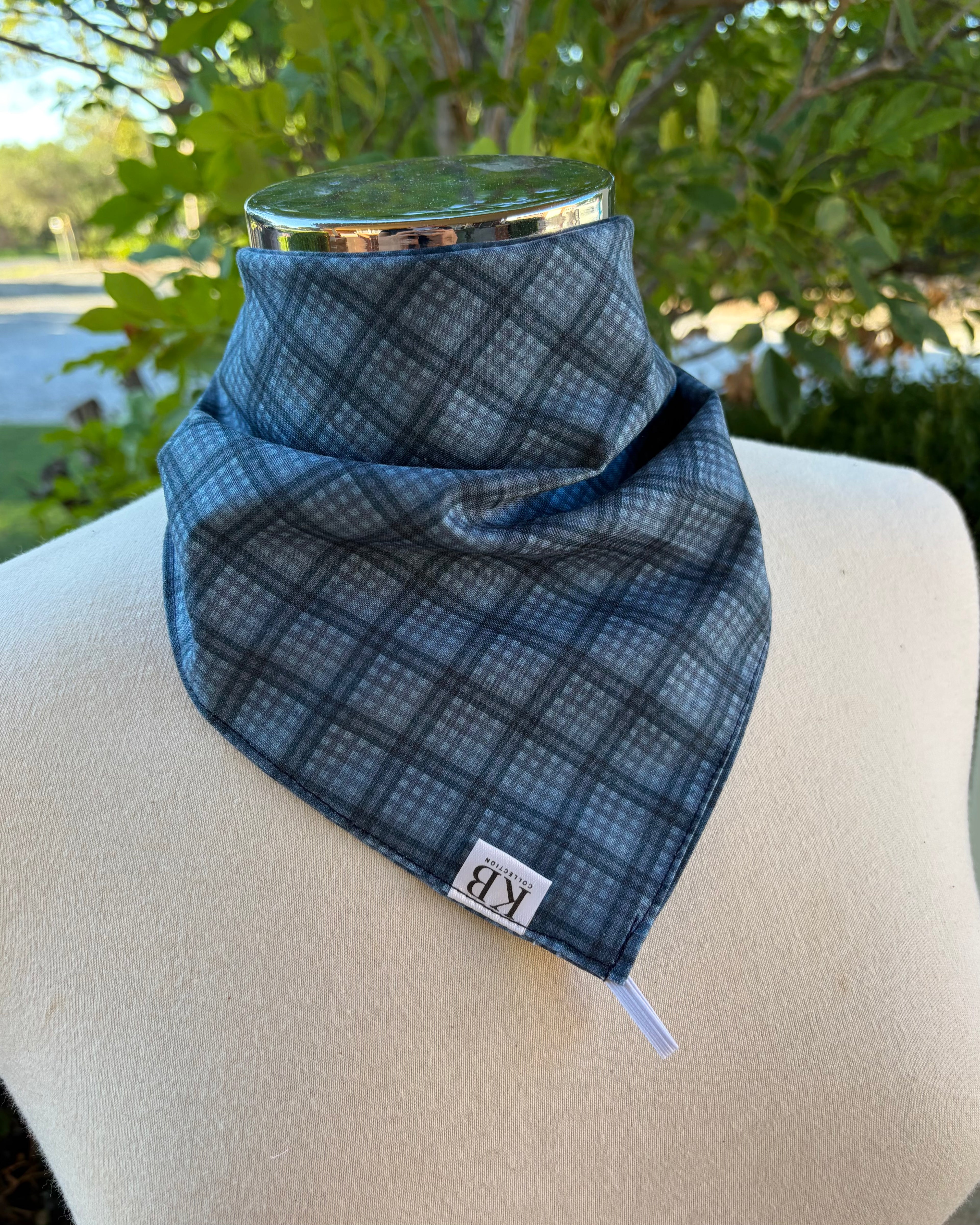 Cotton Neck Scarf - Blue/Grey Plaid