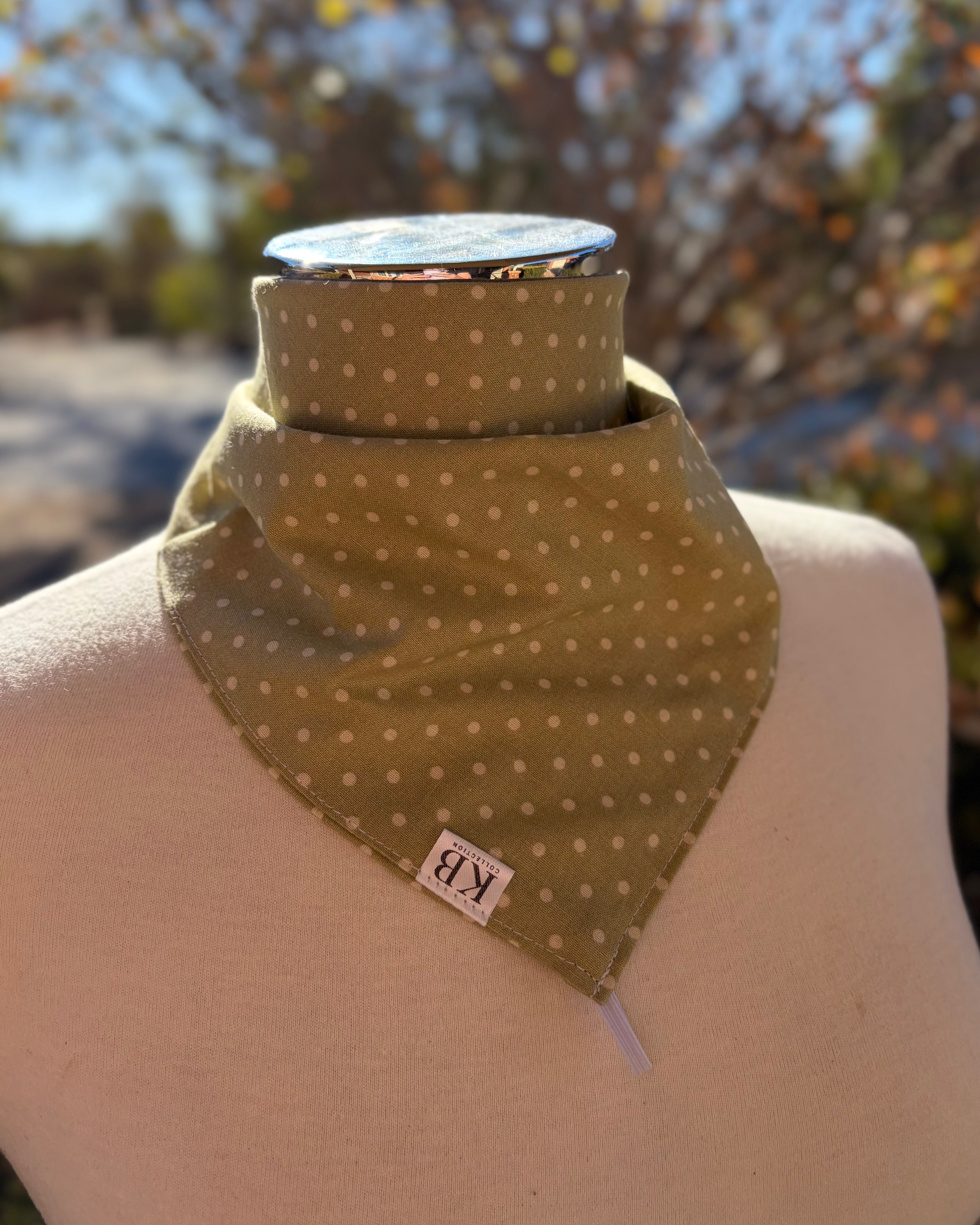 Cotton Neck Scarf - Olive Dots