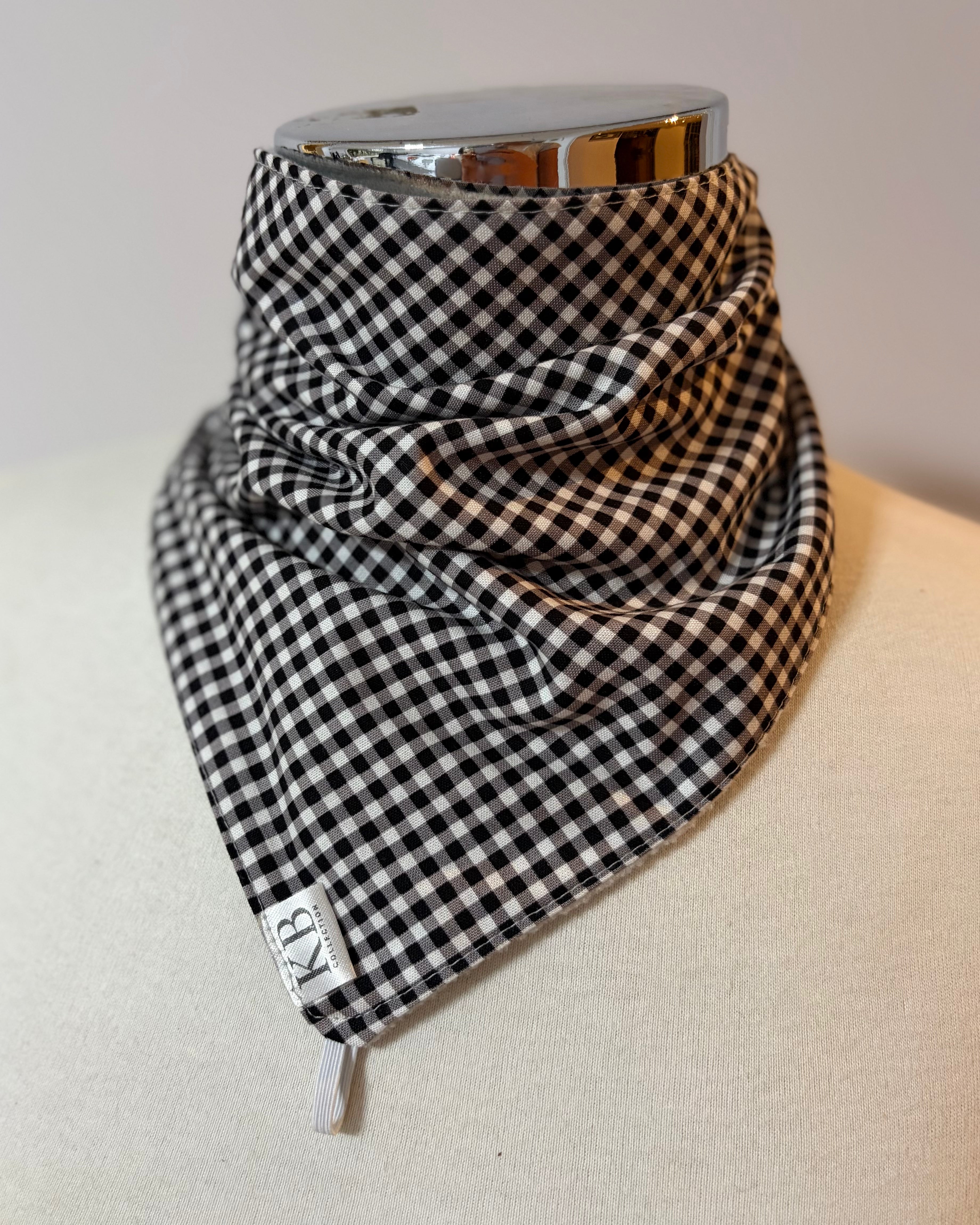 Cotton/Fleece Neck Scarf - Black Gingham