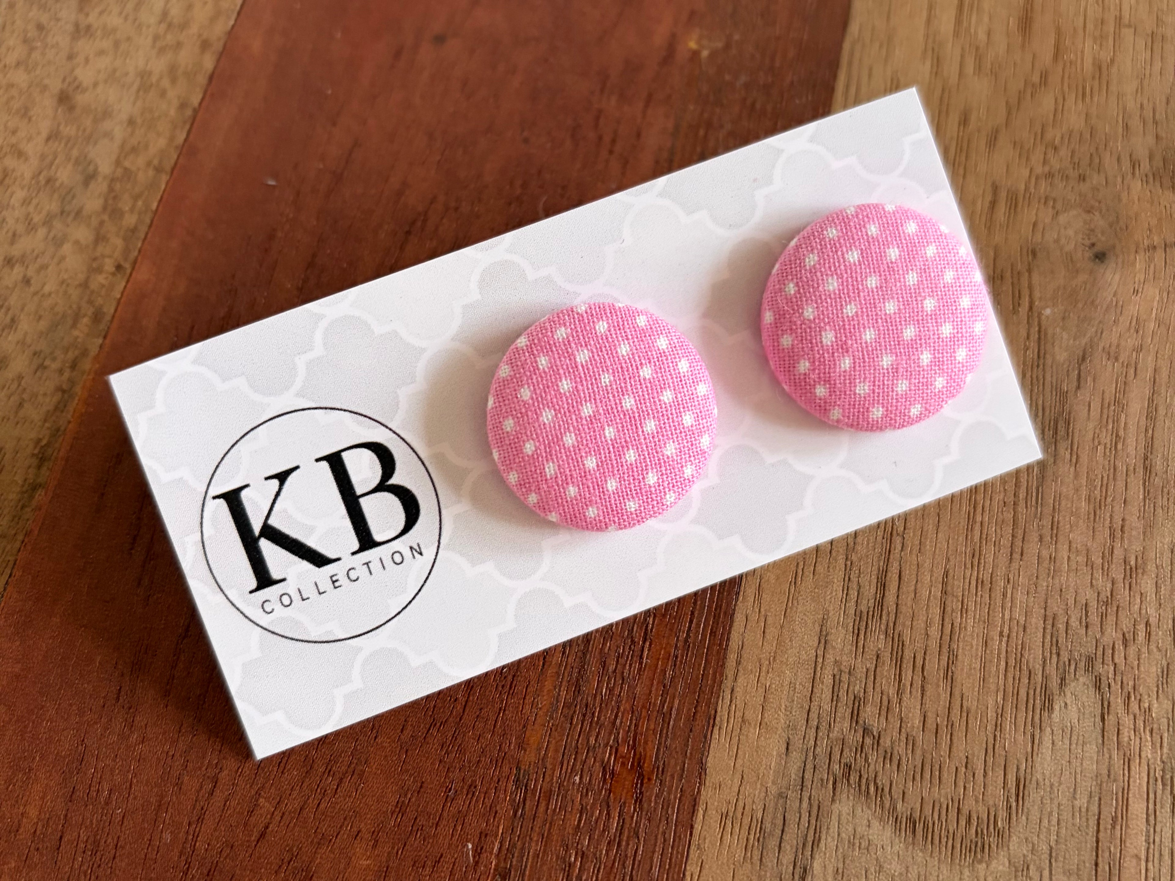Fabric Button Earrings - Blush Pink