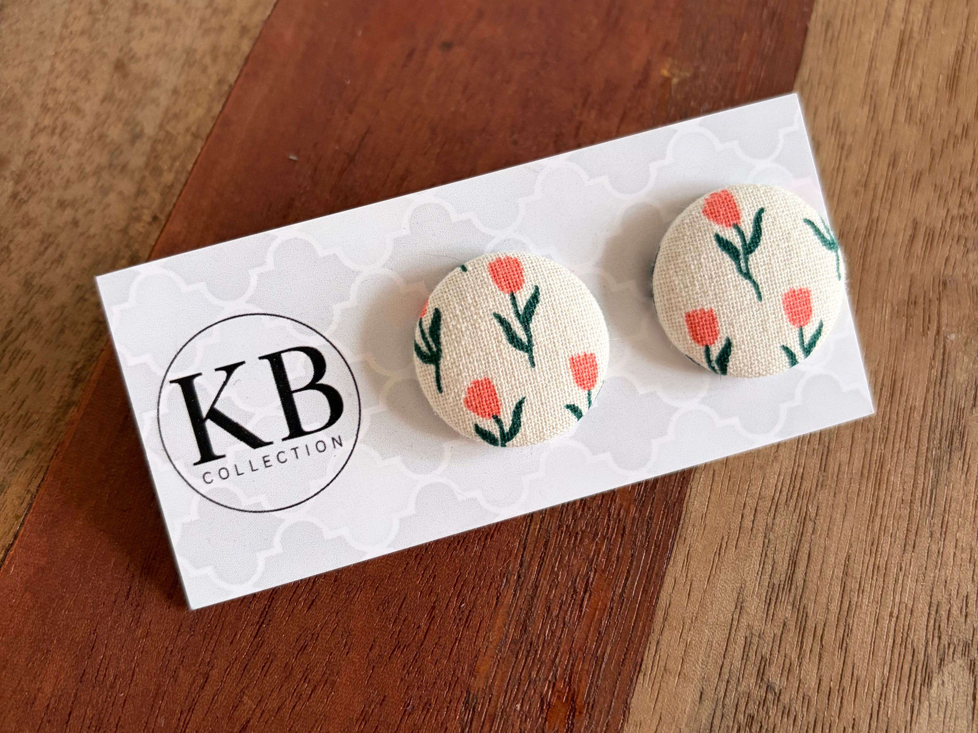 Fabric Button Earrings - Tulips