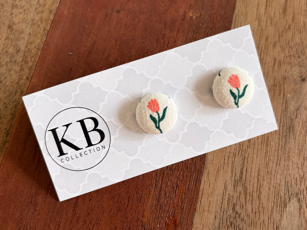 Fabric Button Earrings - Tulips