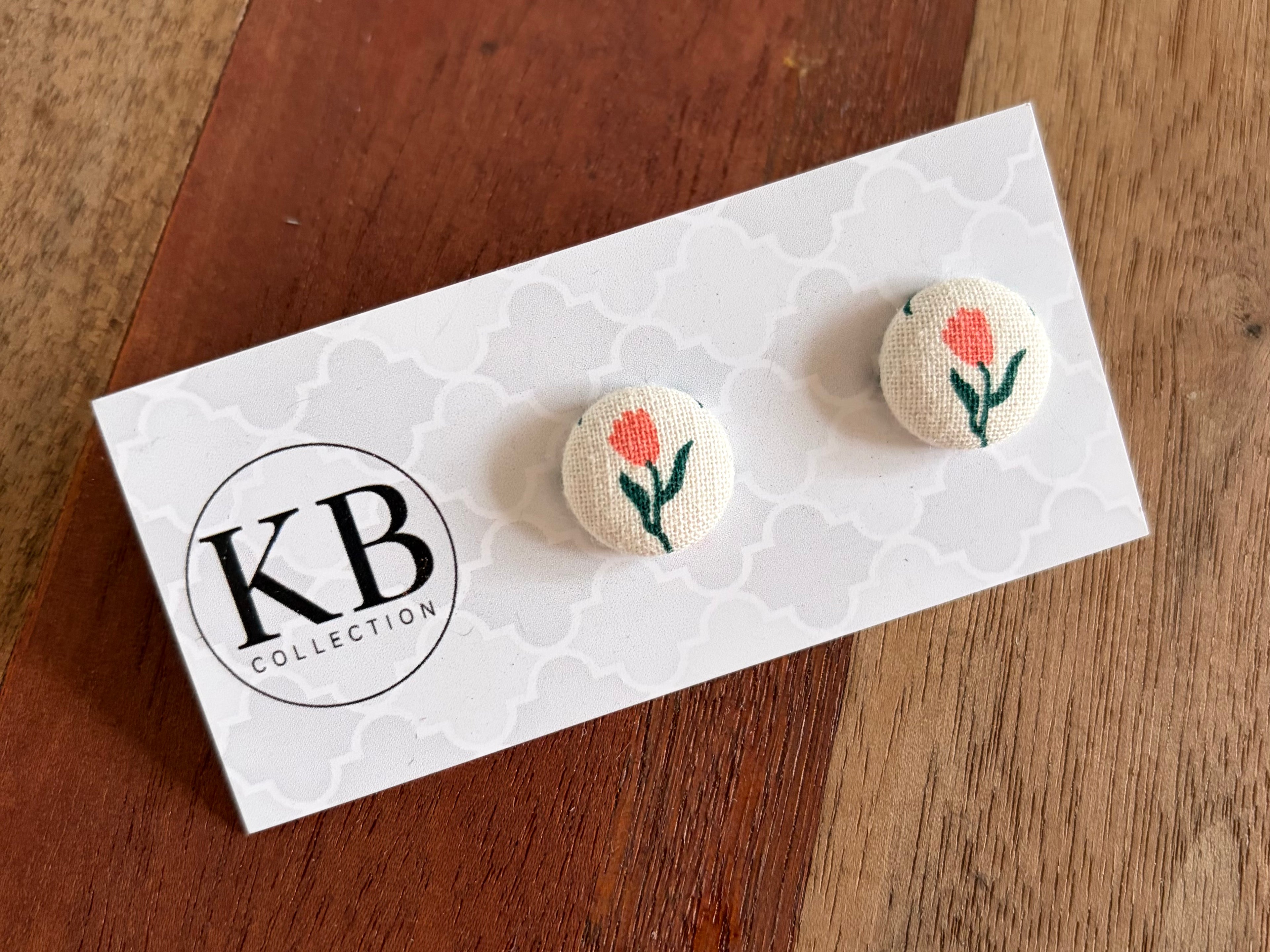 Fabric Button Earrings - Tulips