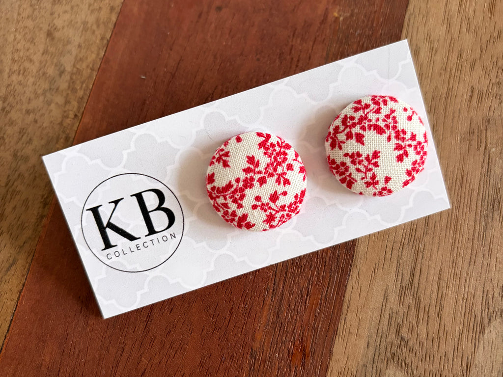 Fabric Button Earrings - Cherry Blossoms